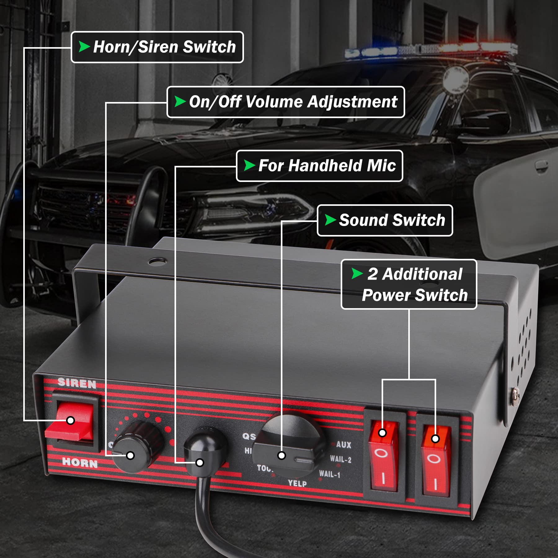 Police Siren 8 Tones Warning Emergency Siren Pa System With Handheld Microphone 12V 200W For Police Car,The Ambulance,Fire Truck