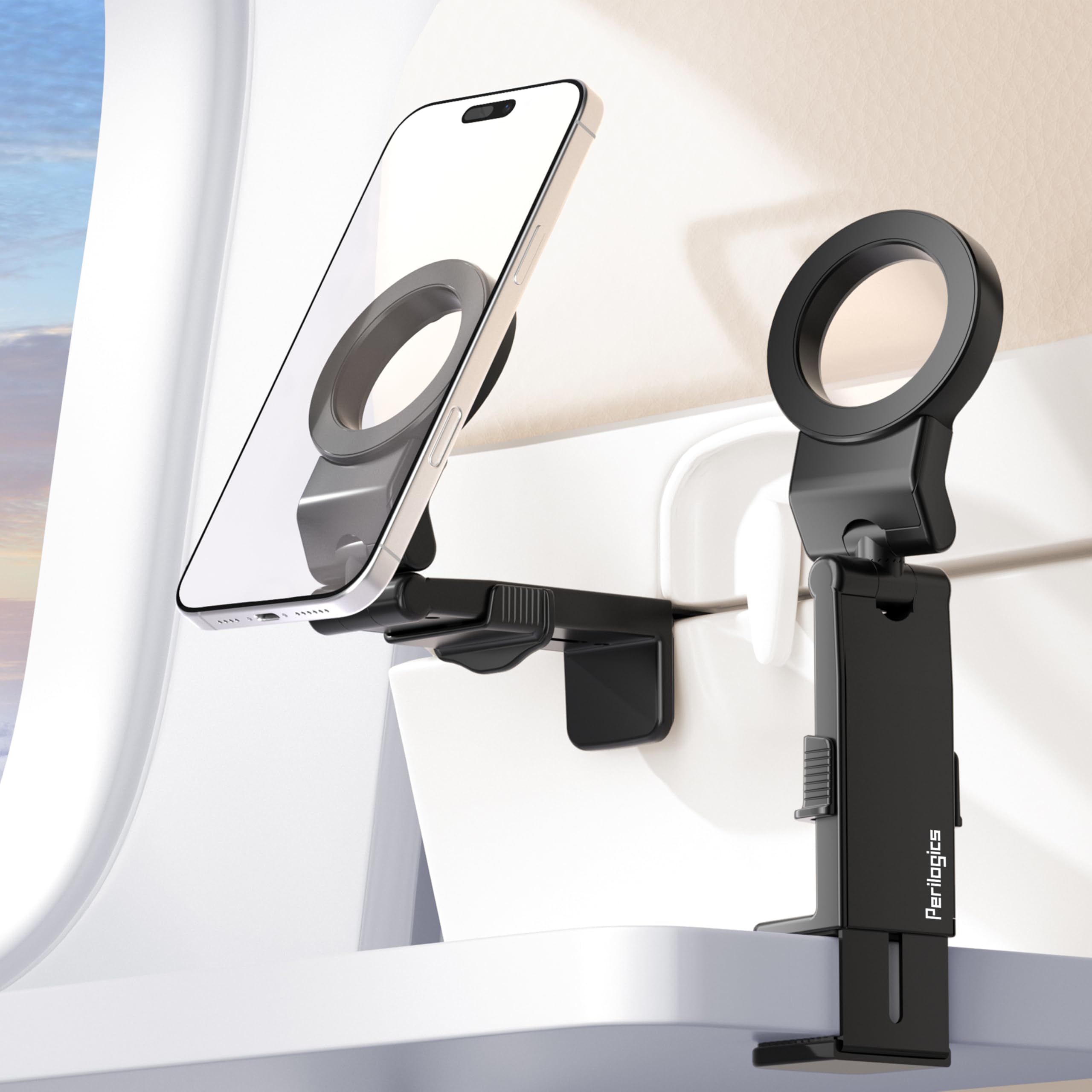 Perilogics Airplane Phone Holder for MagSafe. Universal Phone Mount for Long Flight Airplane Travel Essentials, Cruise Must Have
