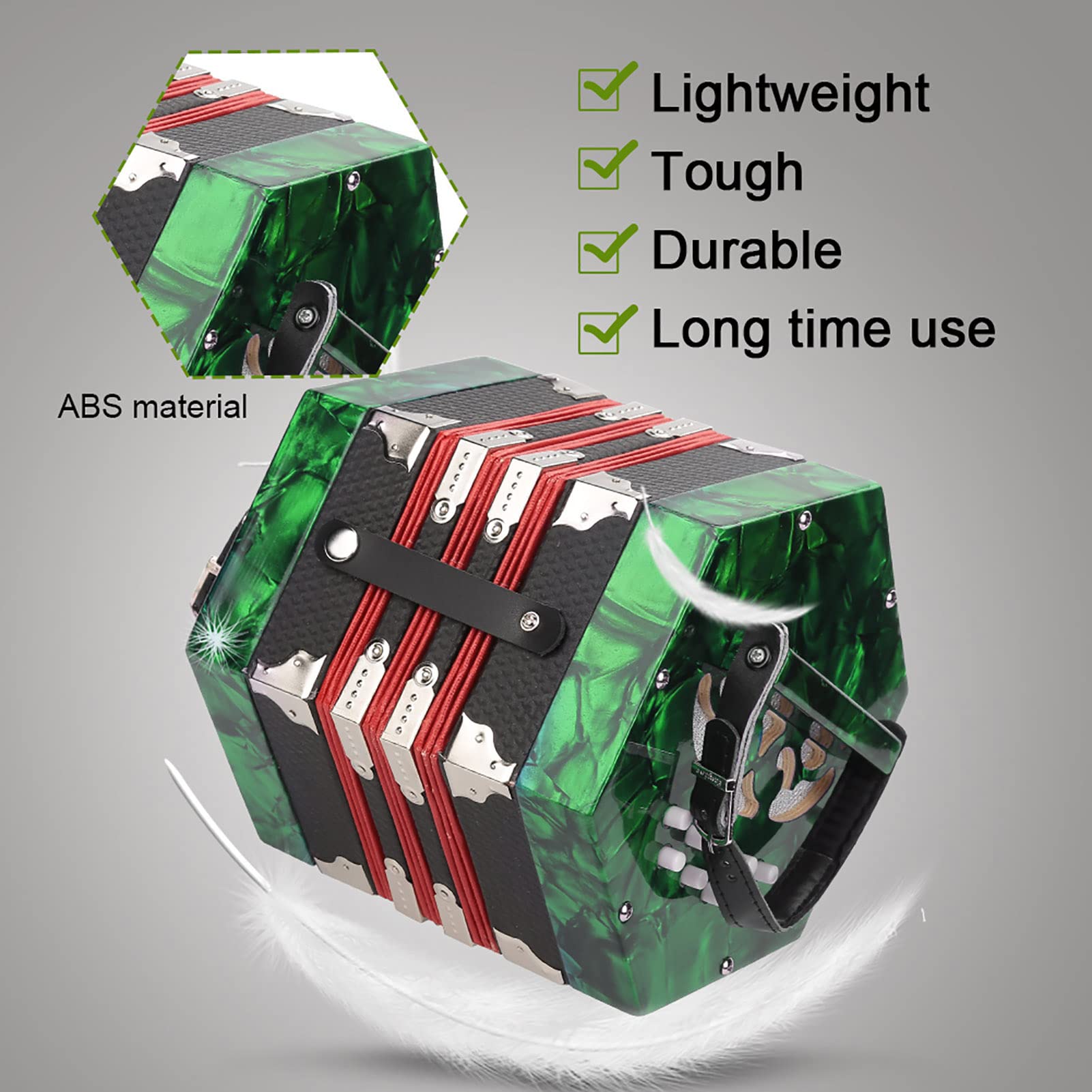 Gaeirt Professional Concertina, 20 Buttons Accordion With Strap And Carrying Bag Beginner Musical Instrument For Daily Practice