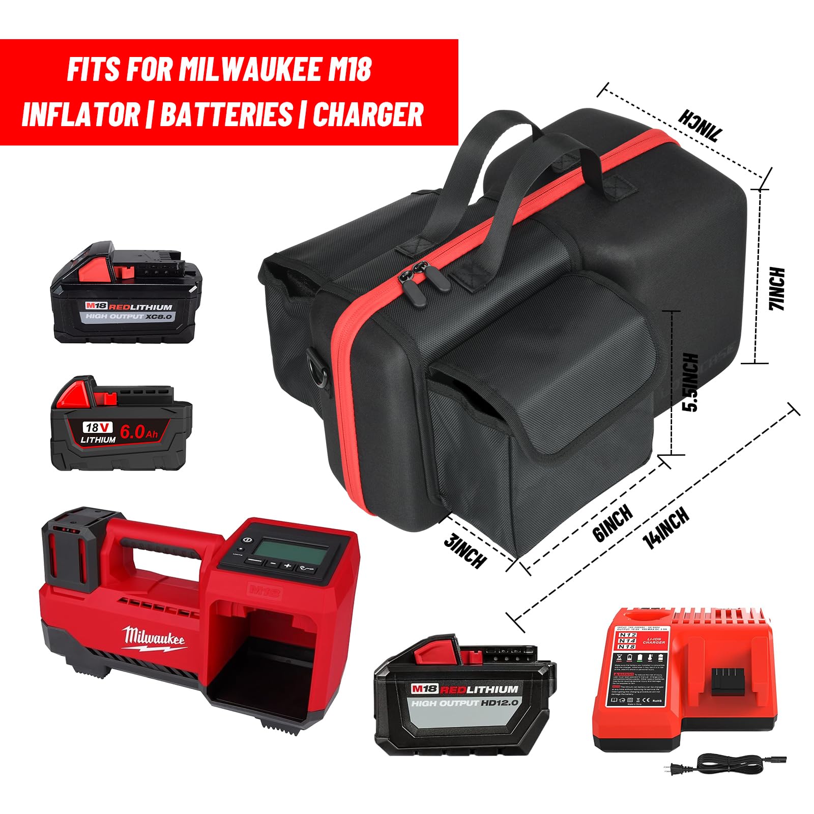 Air Compressor Bag For Milwaukee Inflator 2848 20, Air Pump Storage Carrying Box With Mesh Pockets For Milwaukee M18 Tools, Hold
