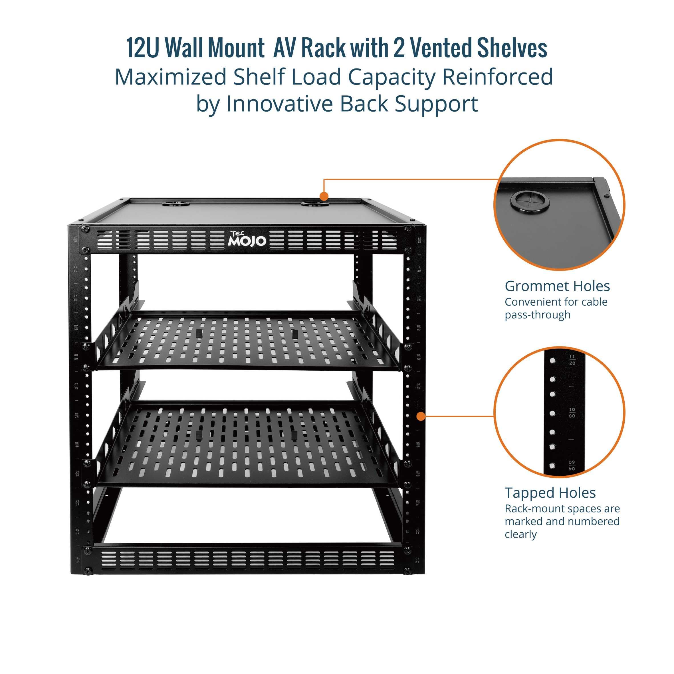 Tecmojo12U Open Frame Network Rack For Servers & Av Gear,Server Rack Floor Standing Or Wall Mounted,With 2 Pcs 1U Server Rack Sh