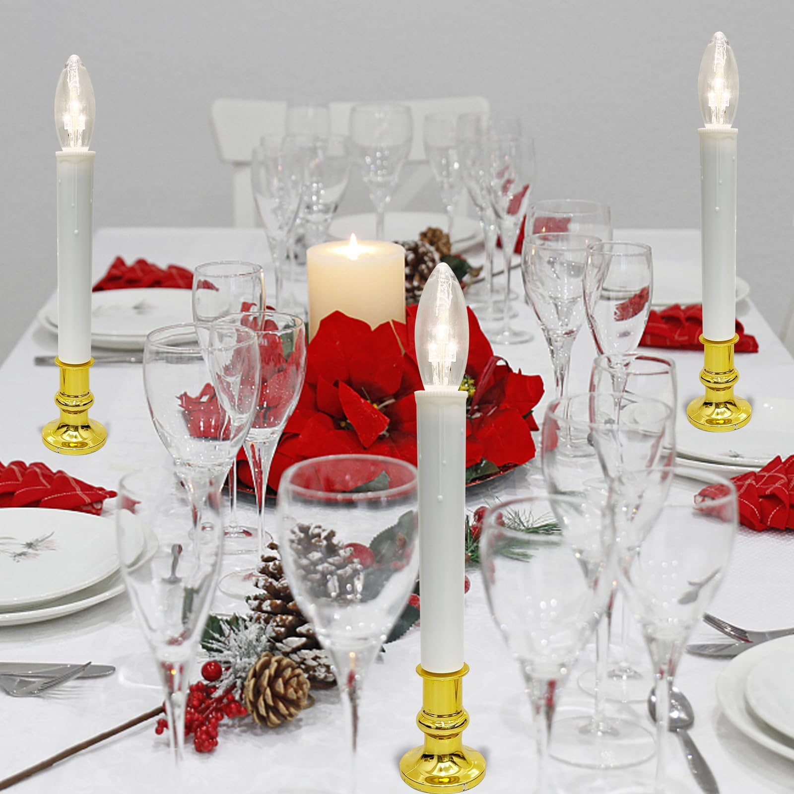 Romasaty 4 Pack Christmas Window Candle Lamps, Battery Operated Led Christmas Window Candle Lights With Automatic Timer And C26