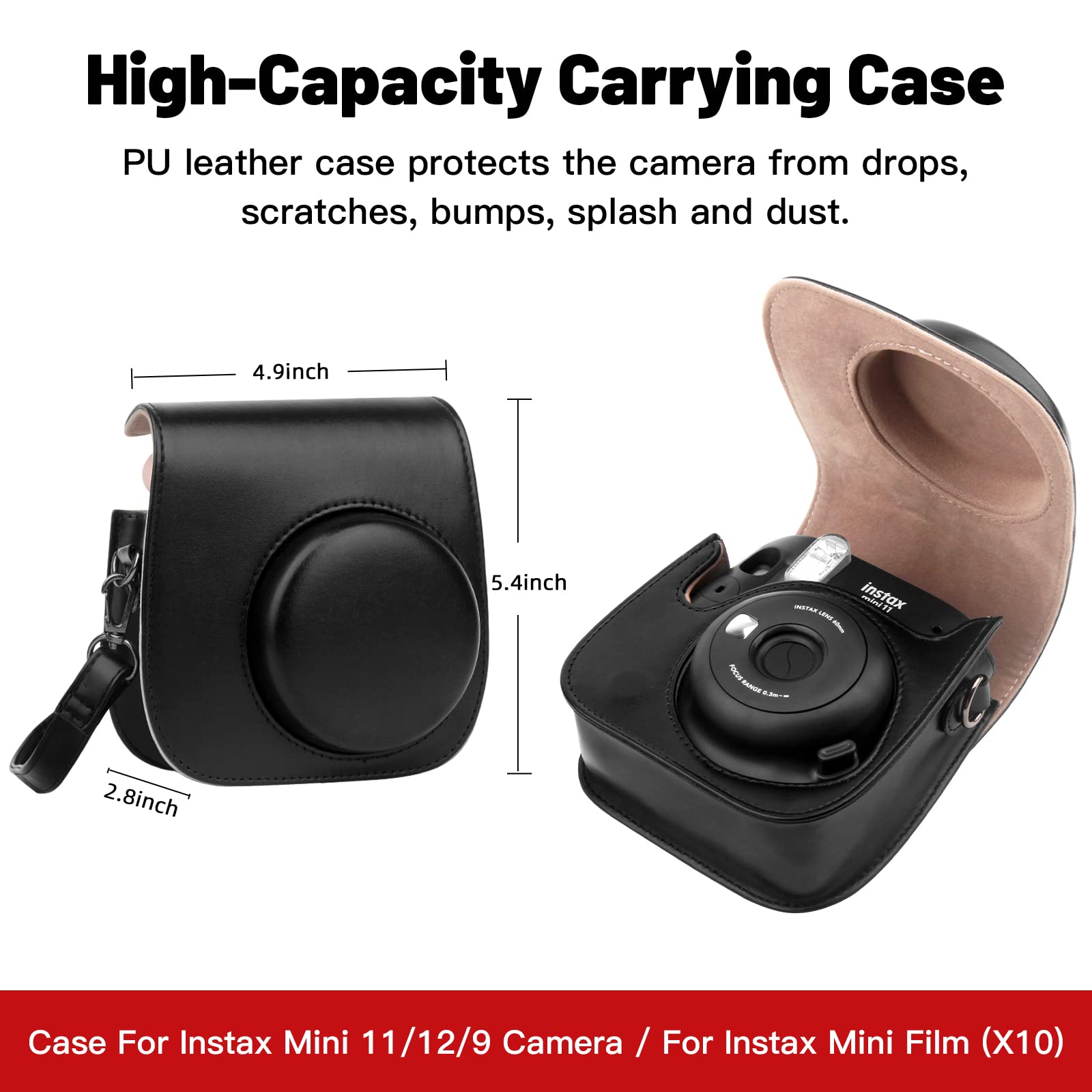 Protective Case For Fujifilm Instax Mini 11 12 9 Instant Camera, Premium Pu Leather Bag Cover With Removable Strap, Camera Case