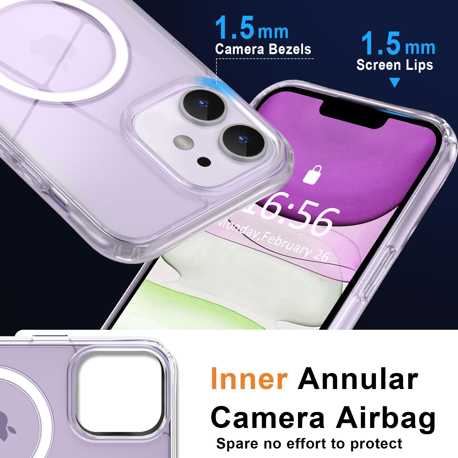 Mocca Strong Magnetic For Iphone 11 Case,[Compatible With Magsafe][Anti Yellowing][Glass Screen Protector+Camera Lens Protector]