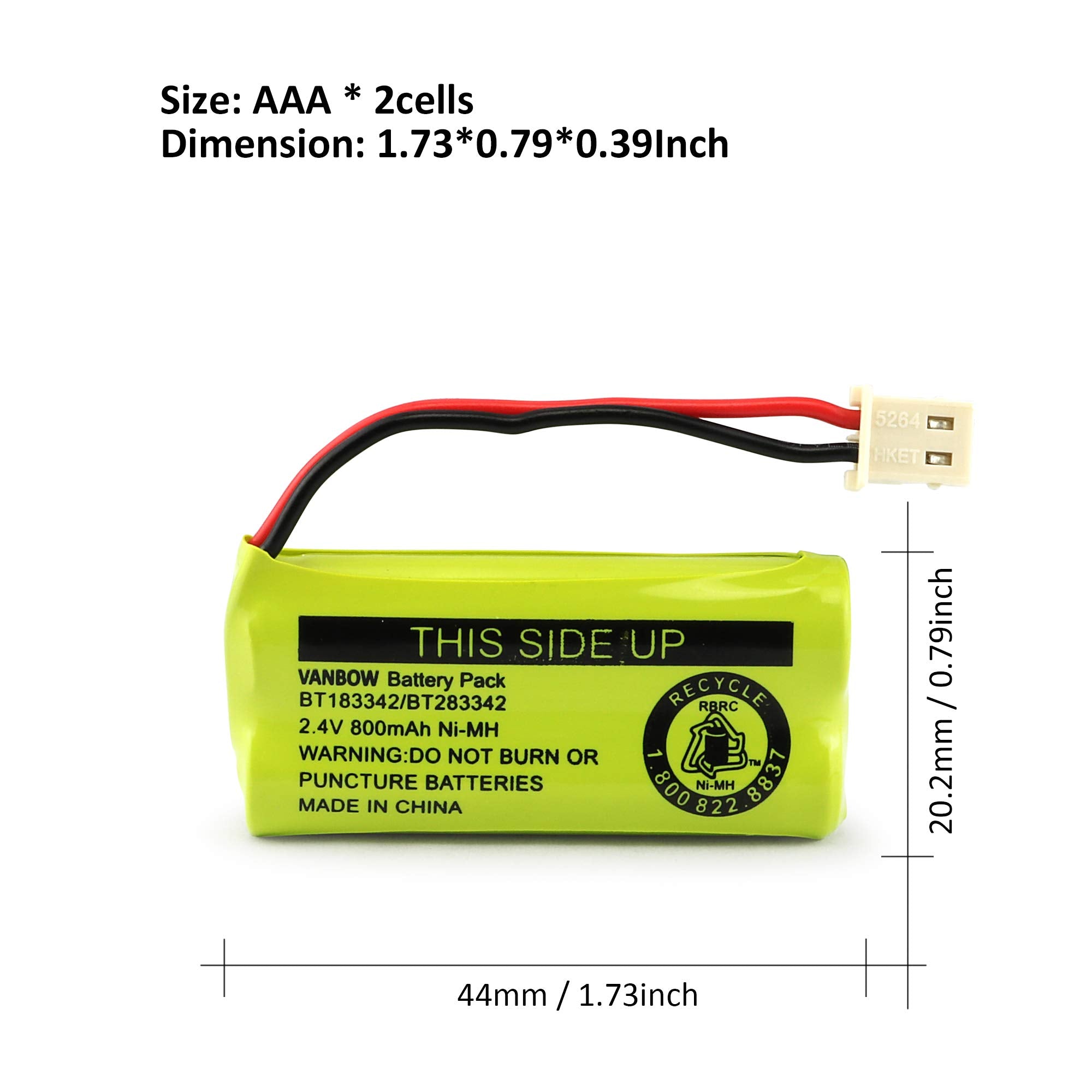 Vanbow Bt183342/Bt283342 2.4V 800Mah Ni Mh Battery Compatible With At&T Vtech Cordless Phone Batteries Bt166342/Bt266342 Bt16234