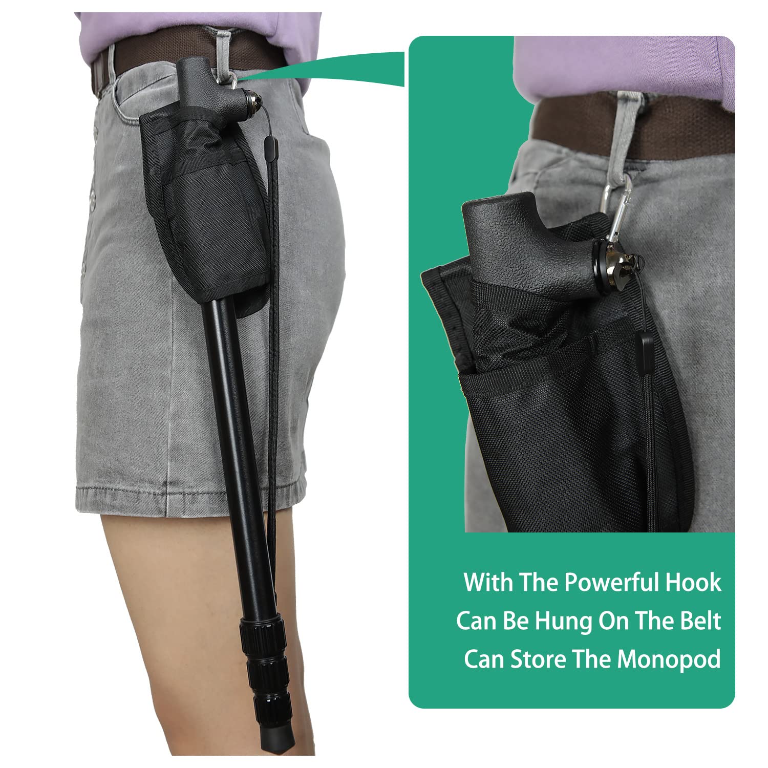 Monopod Handle Adapter Set Walking Stick Cane Handle With Monopod Waist Bag For Trekking Hiking Climbing Photography