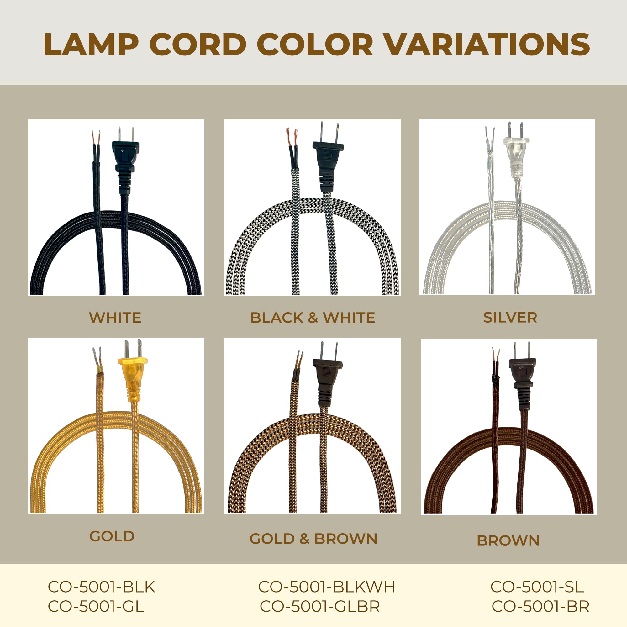 Royal Designs, Inc. Lamp Cord Molded Plug With Dimmer Switch, Stripped Ends Ready For Wiring, 8 Ft Long, Brown/Gold, Spt 1 Ul Li