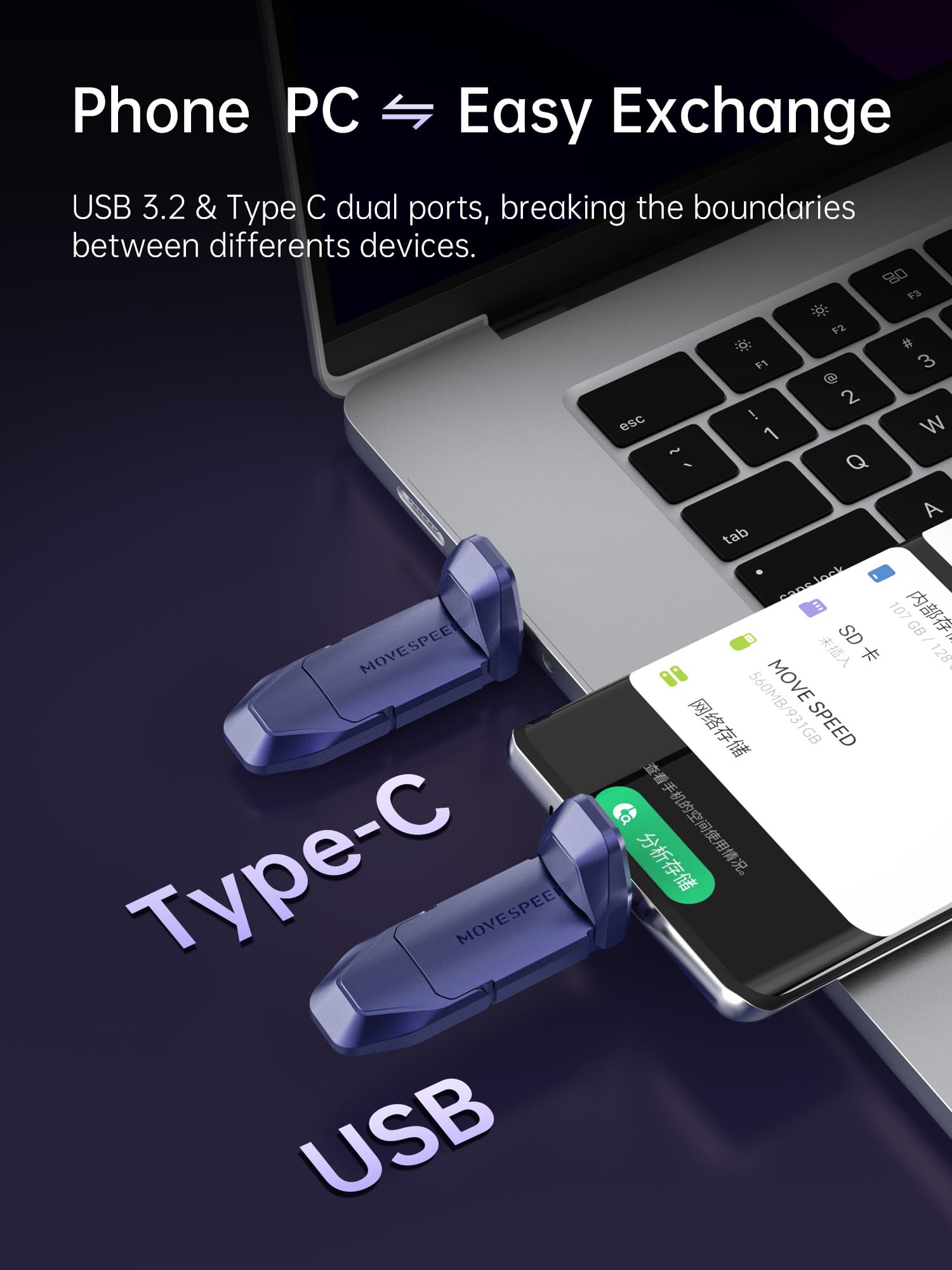 Move Speed 2Tb Solid State Flash Drive, 1000Mb/S Read Write Speed, Usb 3.2 Gen2 & Type C Dual Interface Ssd With Keychain Leathe
