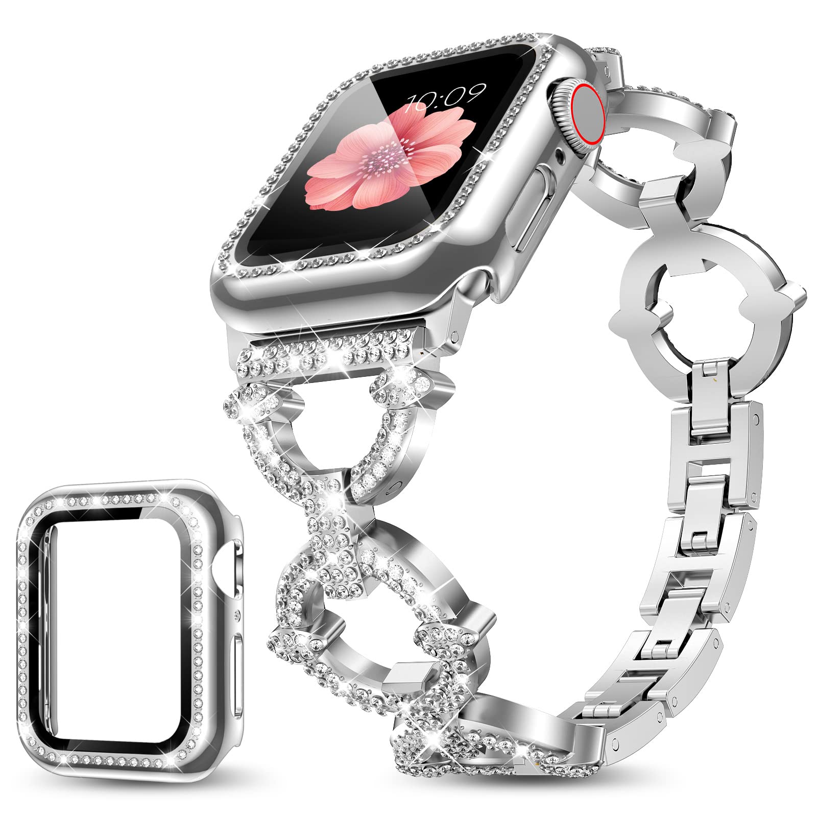 Mesime Compatible With Apple Watch Band 38Mm 40Mm 41Mm 42Mm 44Mm 45Mm 46Mm, Women Girl Bling Diamond Jewelry Metal Strap Bands W