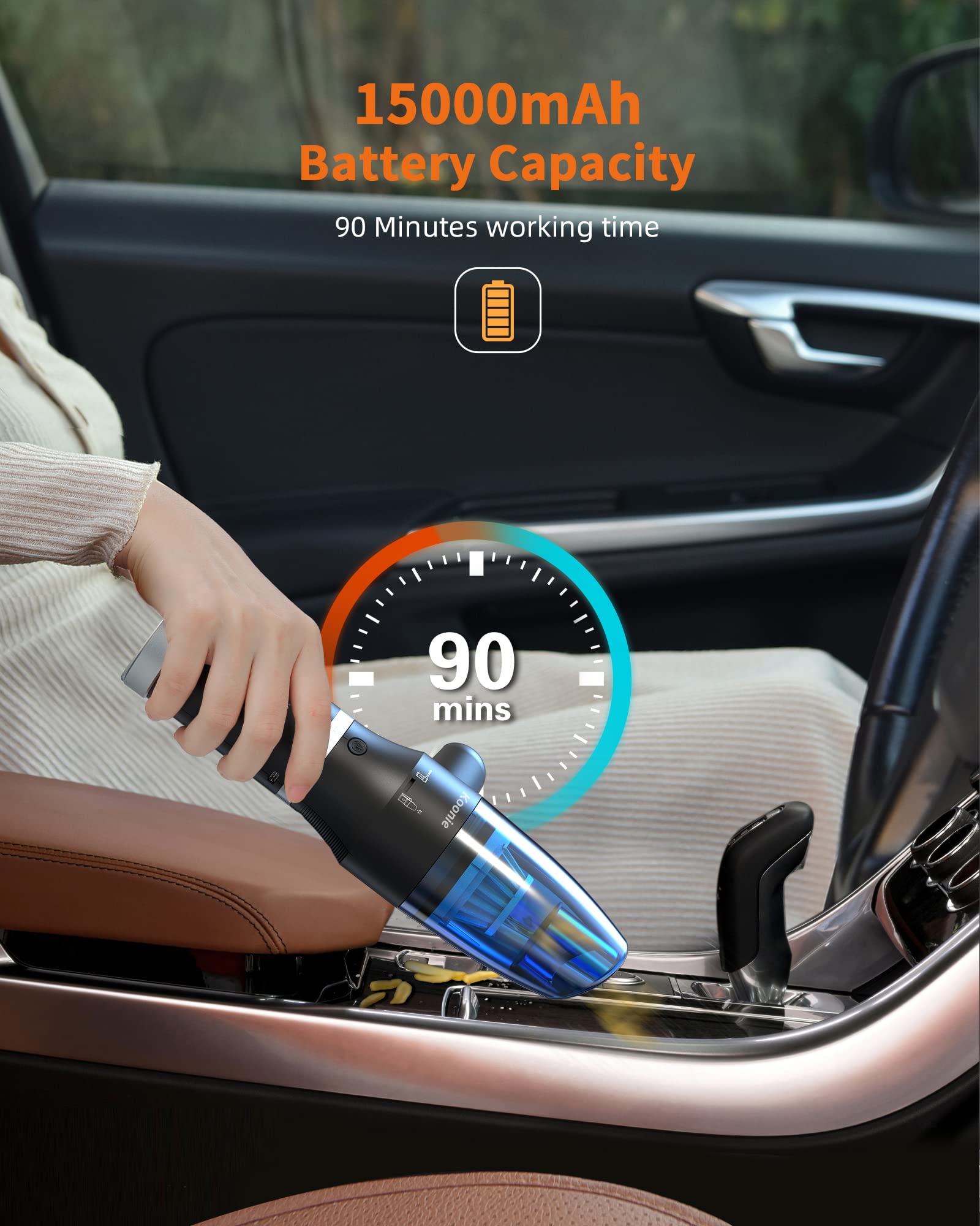 Compressed Air Duster, Koonie 15000Mah Cordless Air Duster & Vacuum 2 In 1 Powerful 77000Rpm/11000Pa 2 Speeds Electric Air Duste