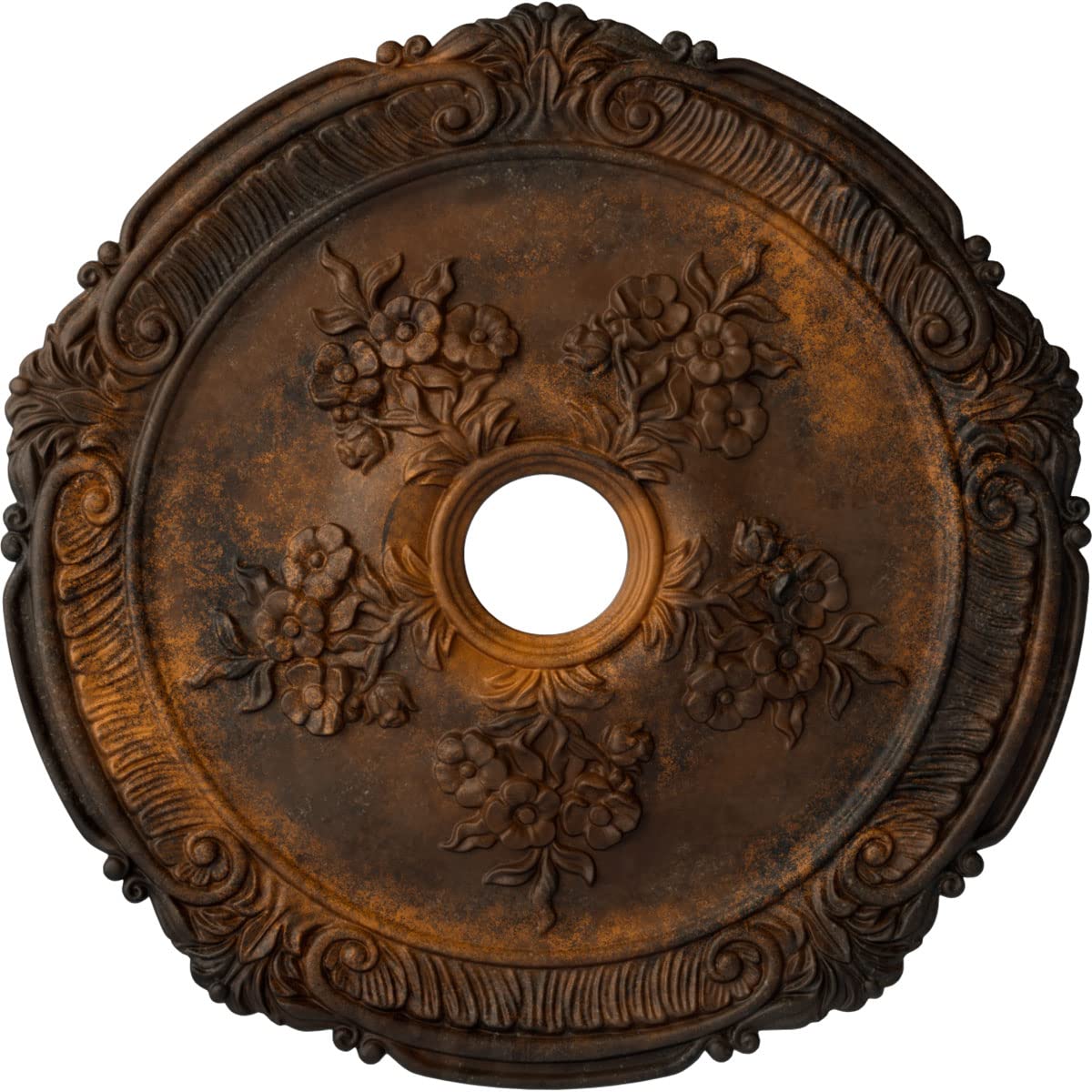 Ekena Millwork Cm26Atrus Attica With Rose Ceiling Medallion, 26''Od X 3 3/4''Id X 1 1/2''P, Hand Painted Rust