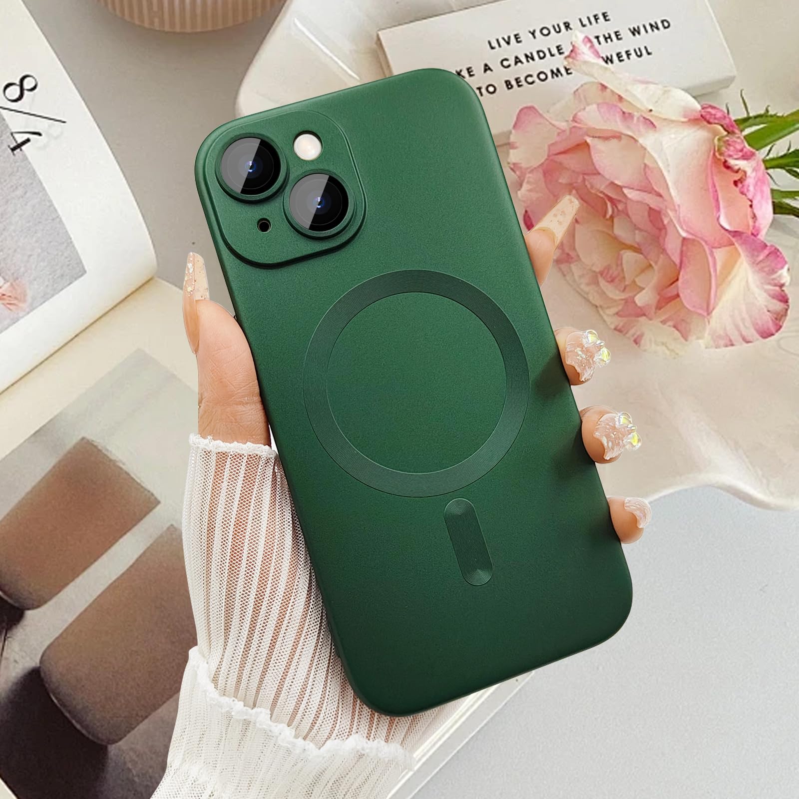 Ankofave Magnetic Case For Iphone 14 Plus Phone Case For Women, Shockproof Matte Luxury Metallic Luster Design With Camera Lens
