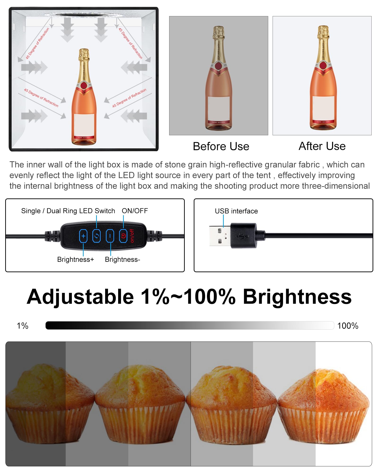 Puluz Foldable Photo Studio Light Box 30X30X30Cm Portable Mini Shooting Tent Kit With Led Ring Light, Cri97, 6 Color Backdrops &