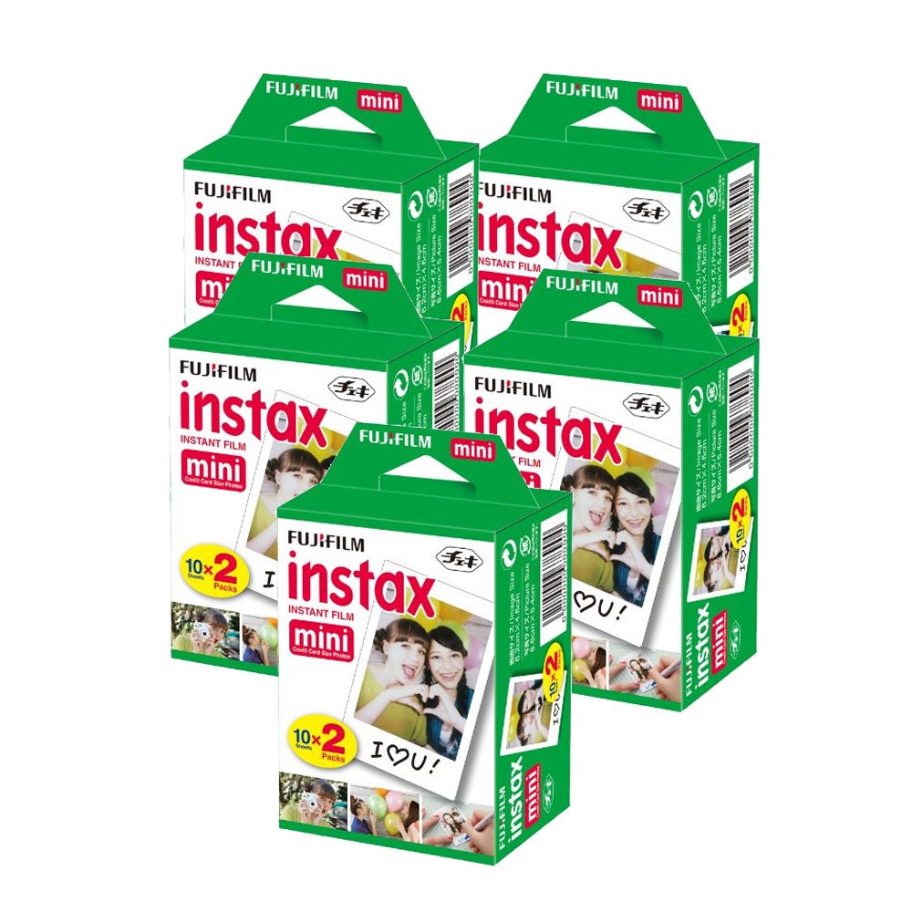 5X Fujifilm Instax Mini Instant Film (100 Exposures) + 20 Sticker Frames For Fuji Instax Prints Travel Package