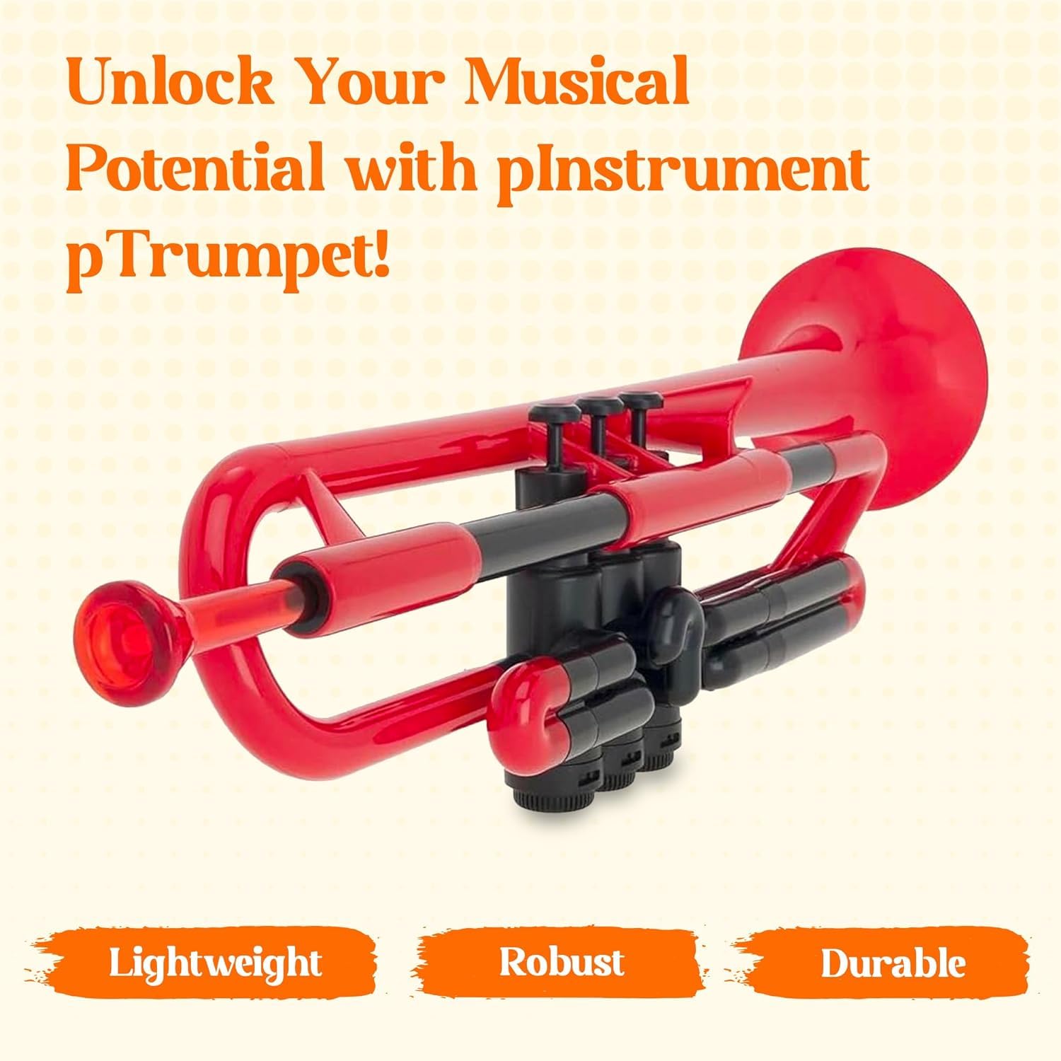 Ptrumpet Bb Plastic Trumpet - Durable Pinstruments Design With Ergonomic Grip - Includes 3C & 5C Mouthpieces And Carrying Bag -