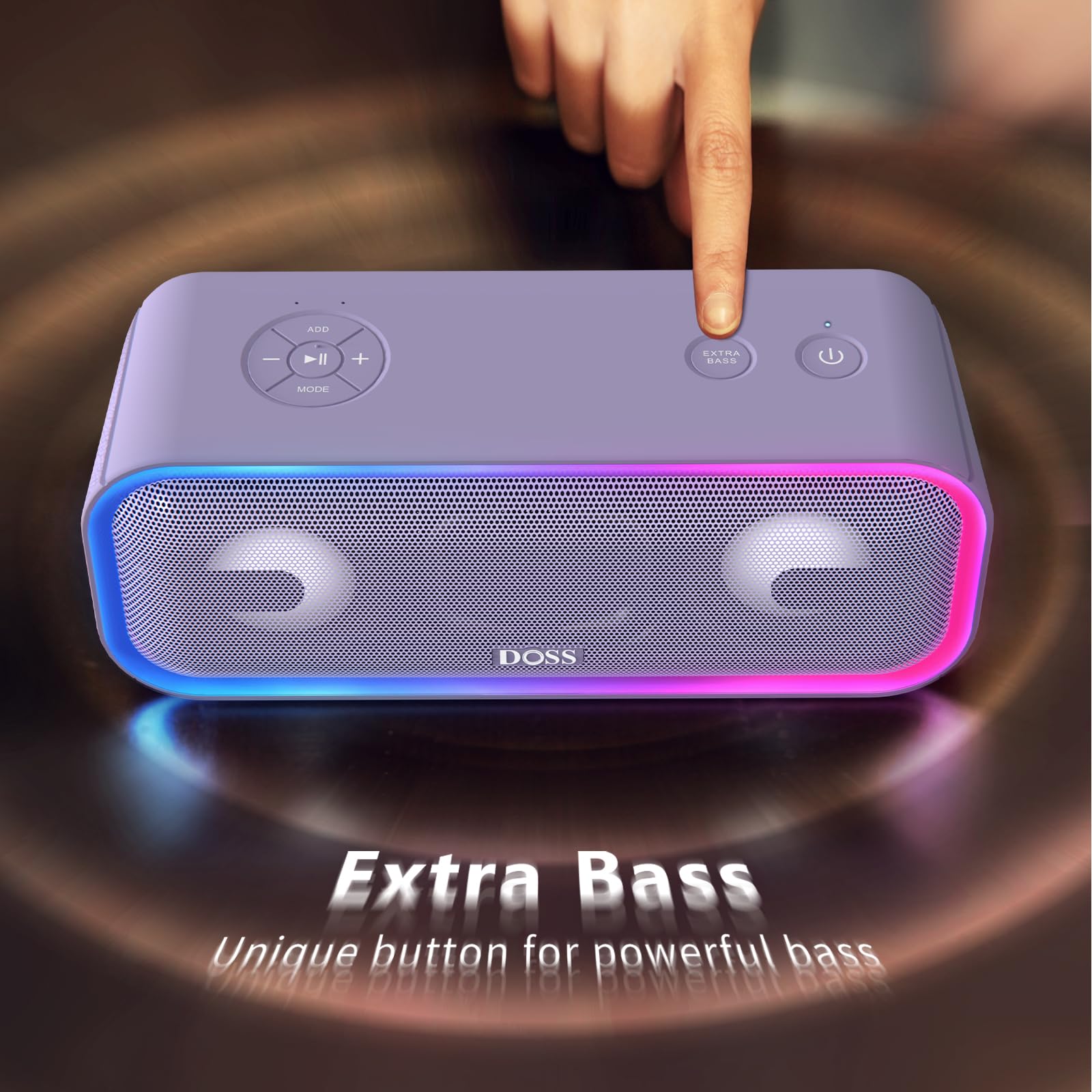 Doss Soundbox Pro+ Bluetooth Wireless Pairing Speaker With 24W Stereo Sound, Punchy Bass, Ipx6 Waterproof, 15Hrs Playtime, Multi Colors Lights, For Home, Outdoor Purple