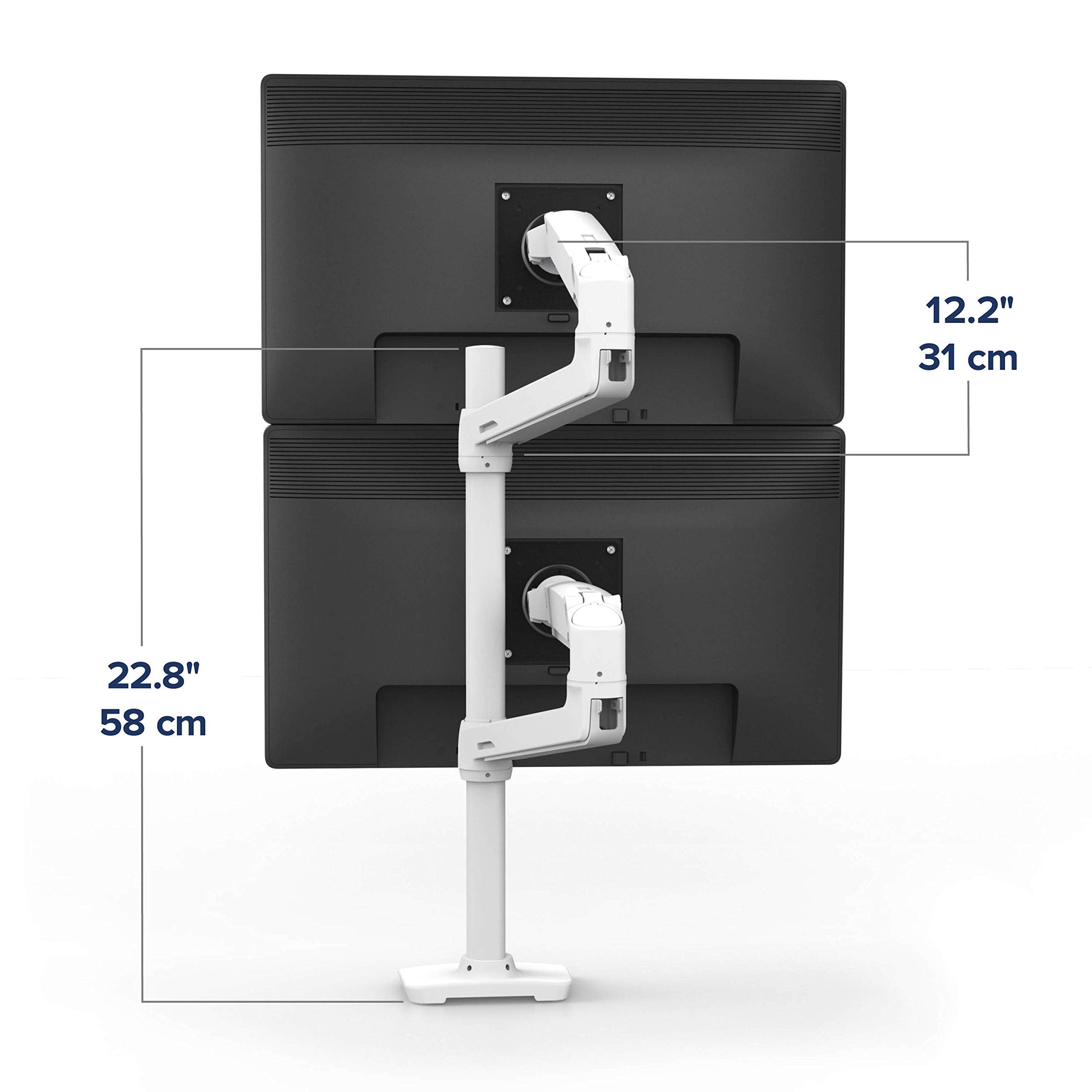 Ergotron � LX Vertical Stacking Dual Monitor Arm, VESA Desk Mount � for 2 Monitors Up to 40 Inches, 7 to 22 lbs Each � Tall Pole, White