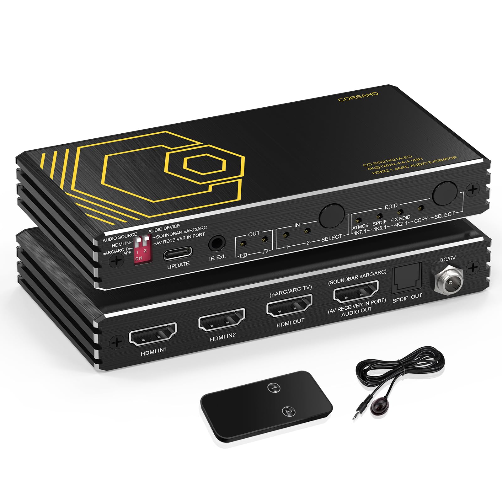 8K@60Hz 4K@120Hz Hdmi2.1 Switch 2 In 1 Out With Audio Extractor Earc,Arc,7.1Ch,Spdif 5.1Ch,48Gbps,Hdcp2.3 Bypass,Vrr,Ir,3D,Hdr 1