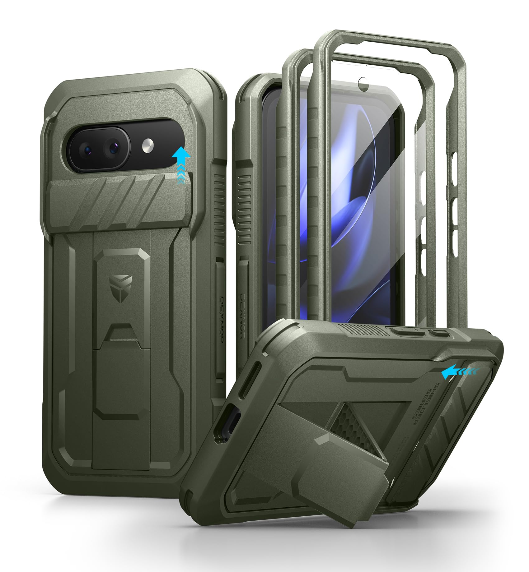 Dexnor For Google Pixel 9A Case With Slide Camera Cover & 2 Front Frames & Built-In Screen Protector & Heavy-Duty Kickstand, Ful