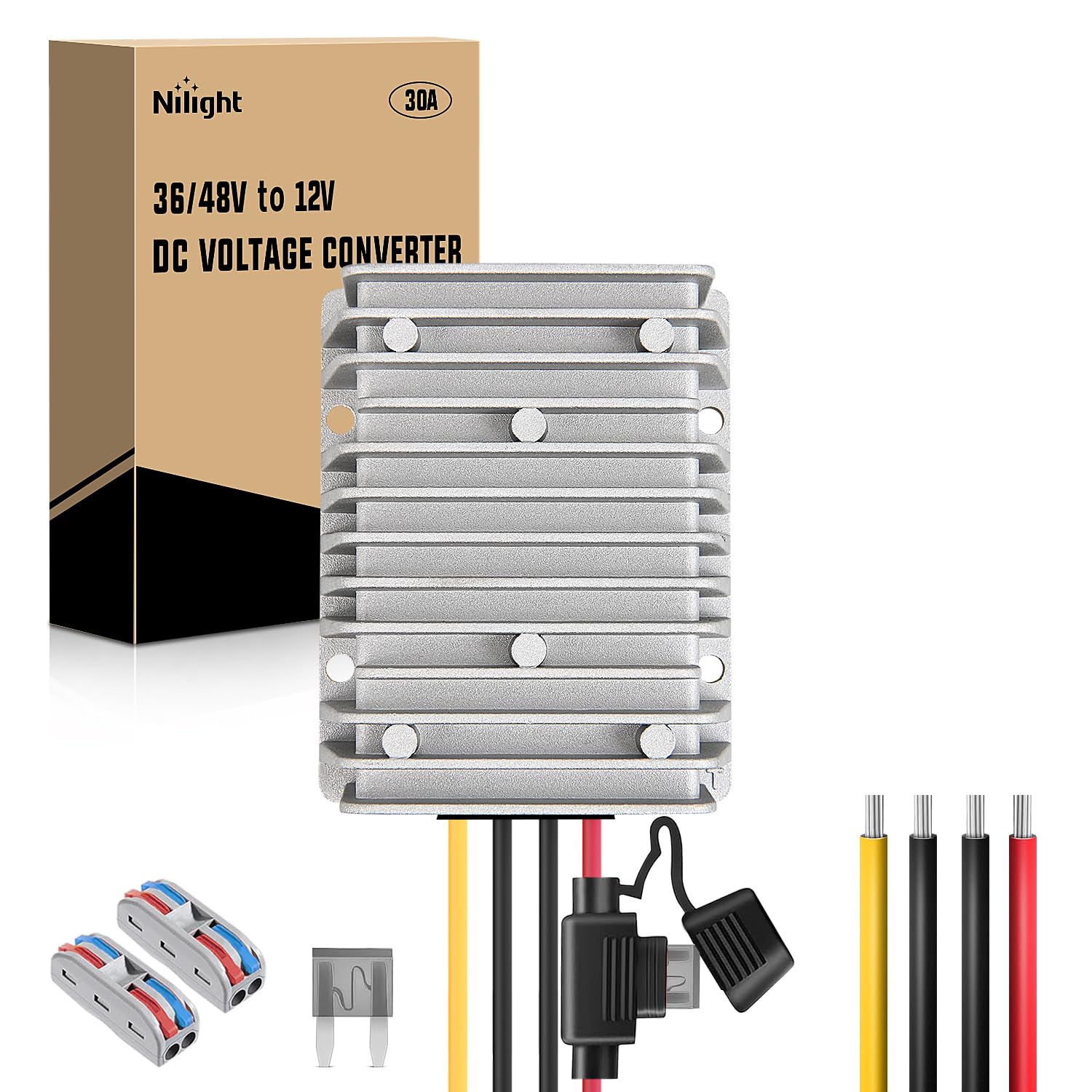 Nilight 48V 36V To 12V Voltage Converter 360W 30A Voltage Regulator Step Down To 12Vdc Waterproof Dc To Dc Converter Reducer Pow