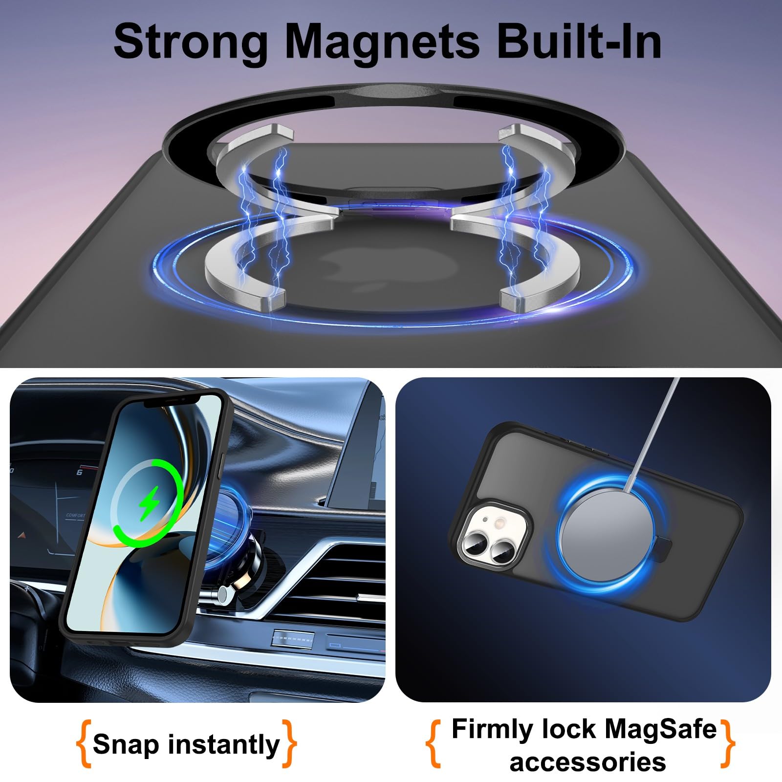 Lufanbis Magnetic For Iphone 12/12 Pro Case With Ring Stand, [10 Ft Drop Protection] [Velvety Touch] Slim Translucent Matte Back