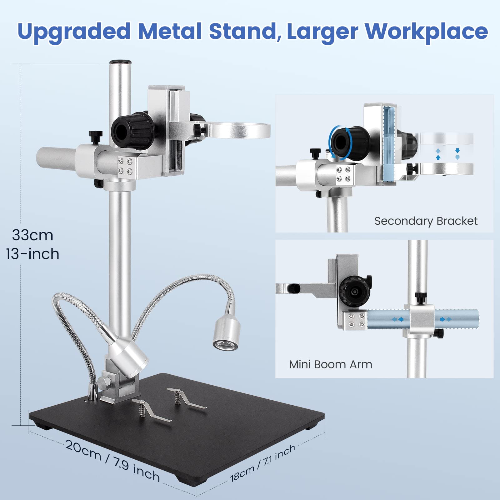 Joyalens Jl246Ms 3 Lens 7'' Lcd Hdmi Digital Microscope 2000X, 24Mp Soldering Microscope Pro Metal Stand For Vertical Horizontal