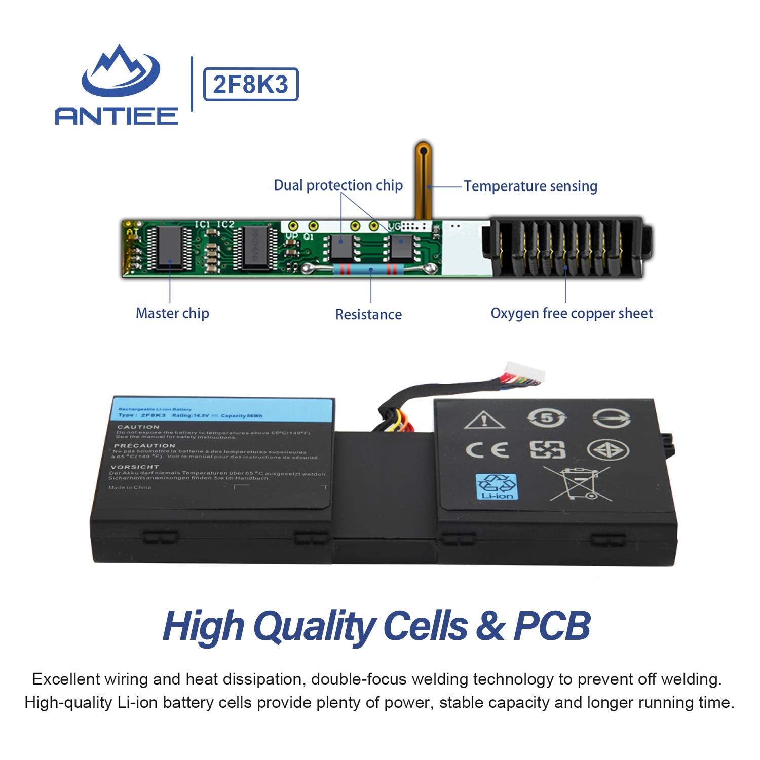 Antiee 2F8K3 Laptop Battery For Dell Alienware 17 R1 17X M17X R5, Alienware 18 R1 18X M18X R3 Series P18E P18E001 P19E P19E001 0