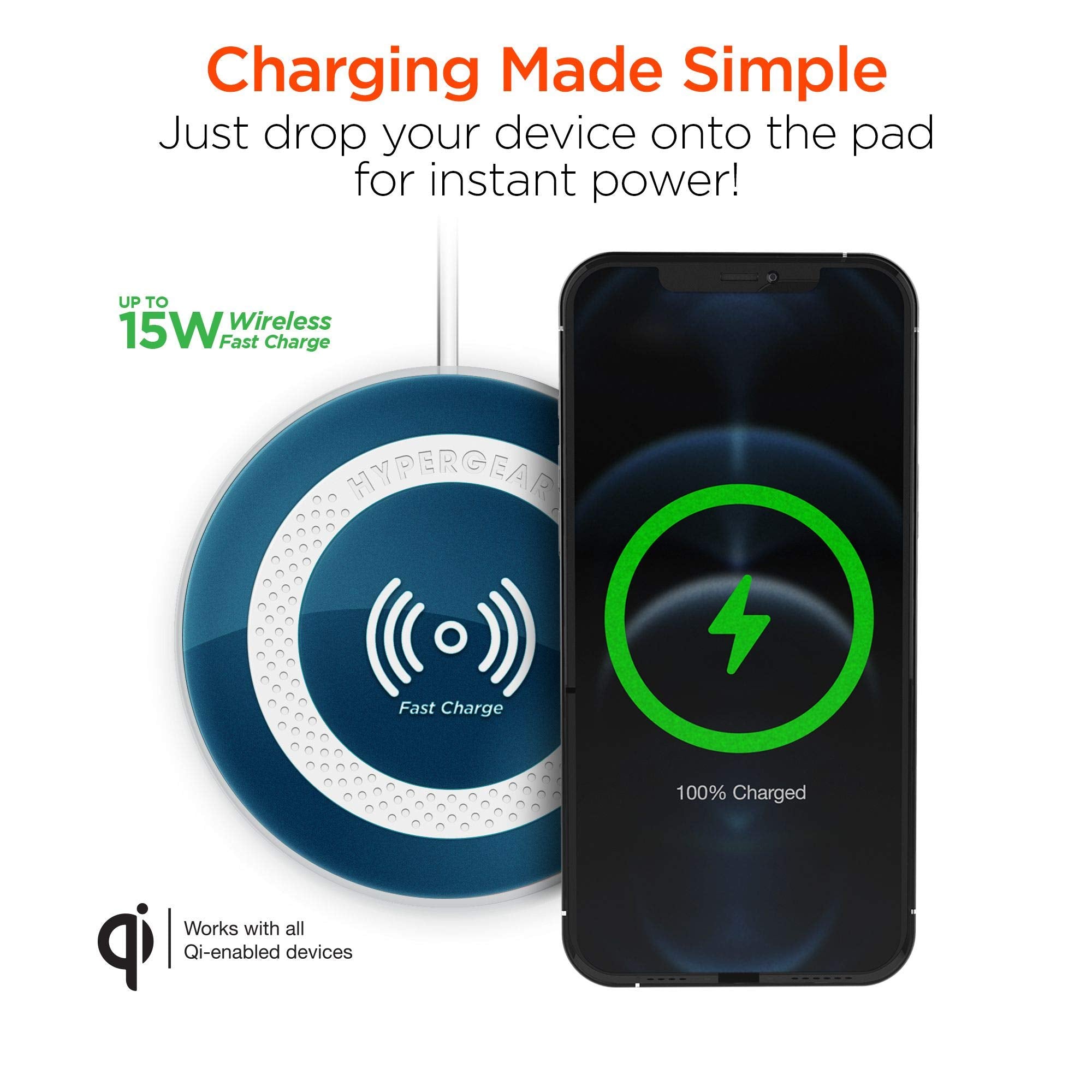 Hypergear Chargepad Pro - 15W Wireless Charging Pad & Fast Wireless Charger W/Led Power Indicator Compatible W/Iphone & Android,