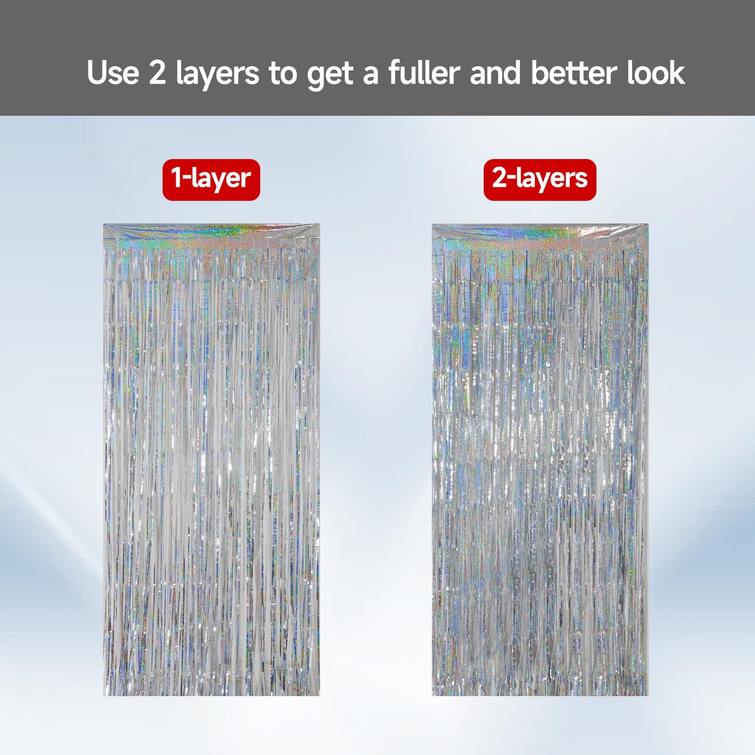 Qrabbit 4 Pack Silver Party Streamers, Shiny Foil Fringe Curtain Backdrop For Birthday Wedding Bachelorette Baby Shower Bridal S