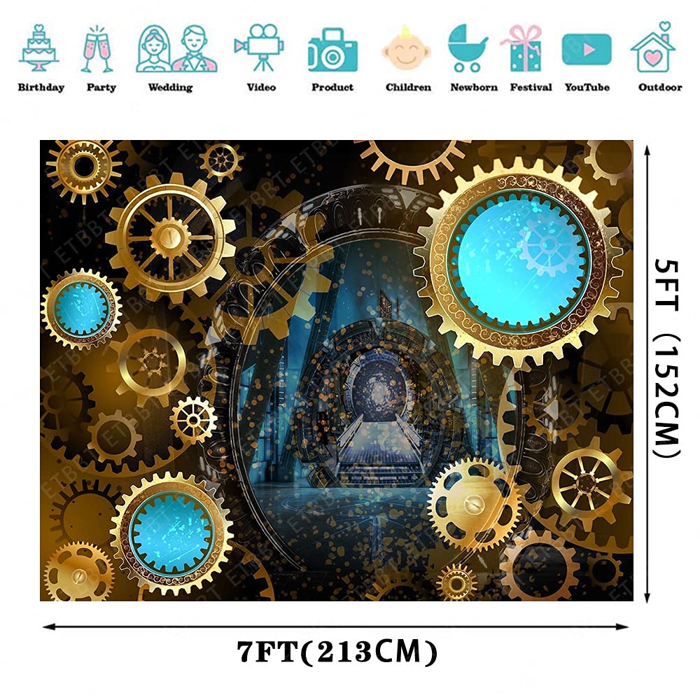 Emdspr 7X5Ft Antique Steam Backdrop Retro Old Metal Gear Industrial Photography Background Rusty Steam Machine Nostalgia Party D