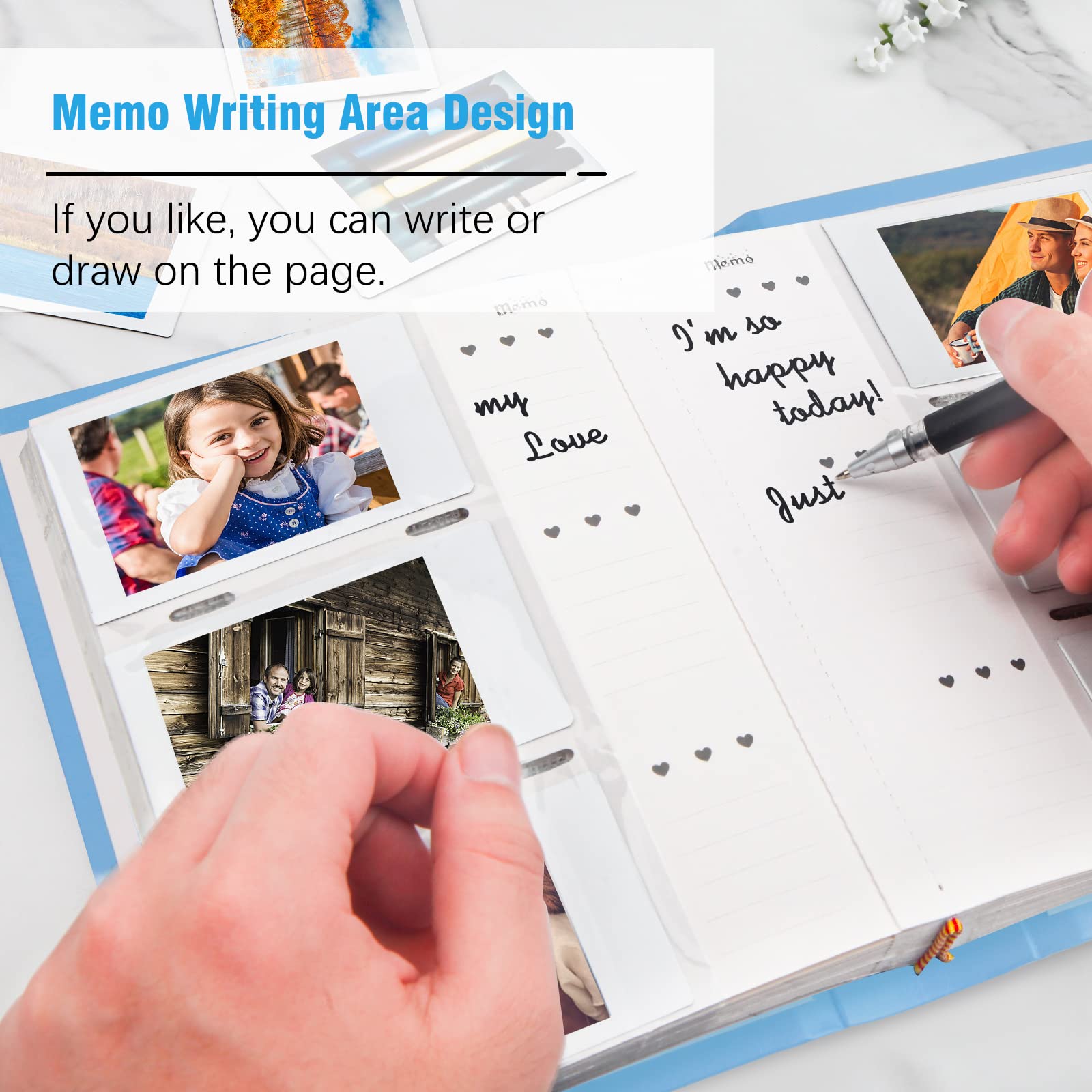 Photo Album For Fujifilm Instax Mini Camera, 180 Pockets Photo Album With Writing Space For Polaroid, Leather Cover, 2X3 Photo Album For Instax Mini 12 11 9 40 8 7 Evo Liplay Instant Camera (Blue)