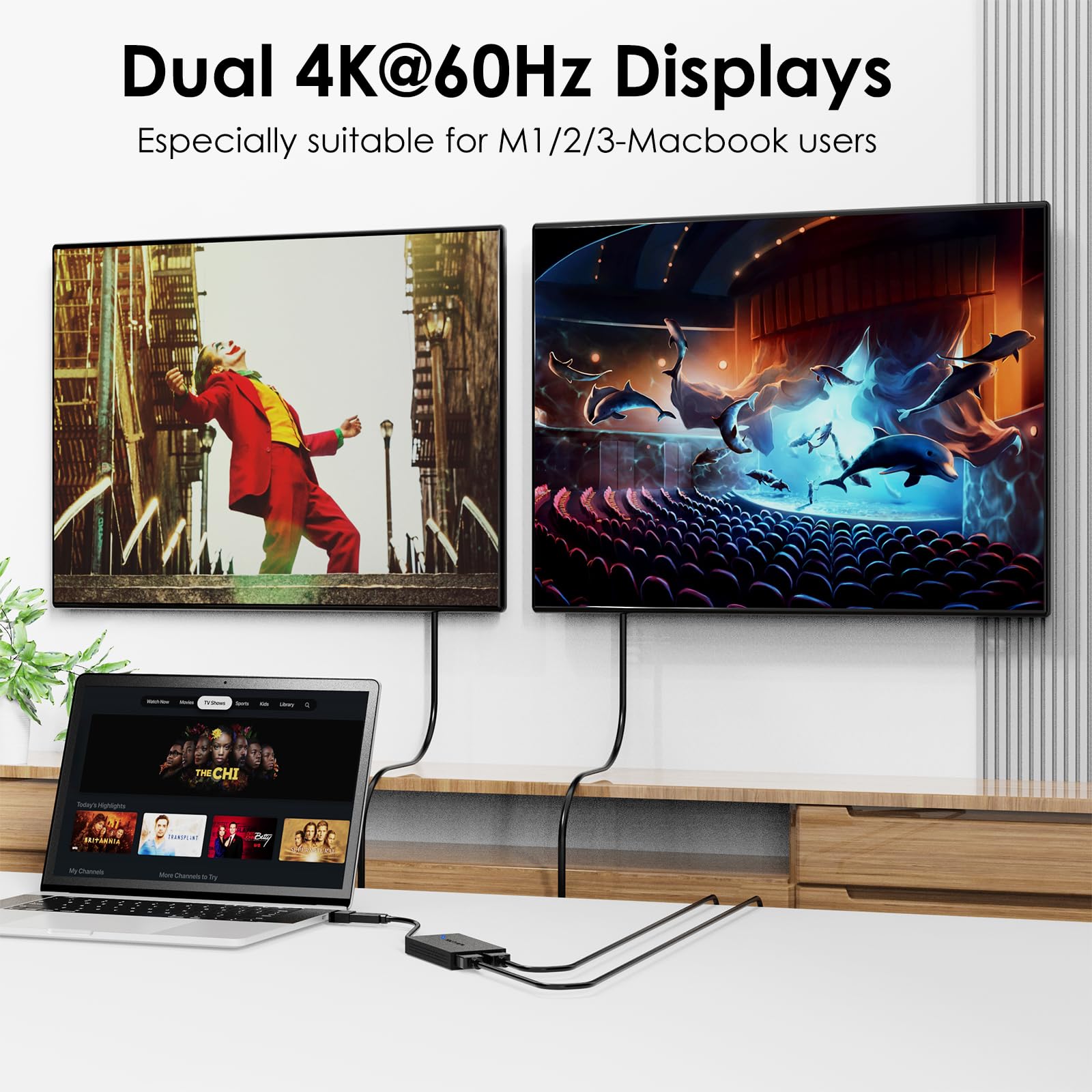 Wavlink Usb 3.0 Or Usb C To Dual Hdmi Splitter Extended Display For Dual Monitor, Displaylink Adapter Dual Hdmi 4K 60Hz For Appl