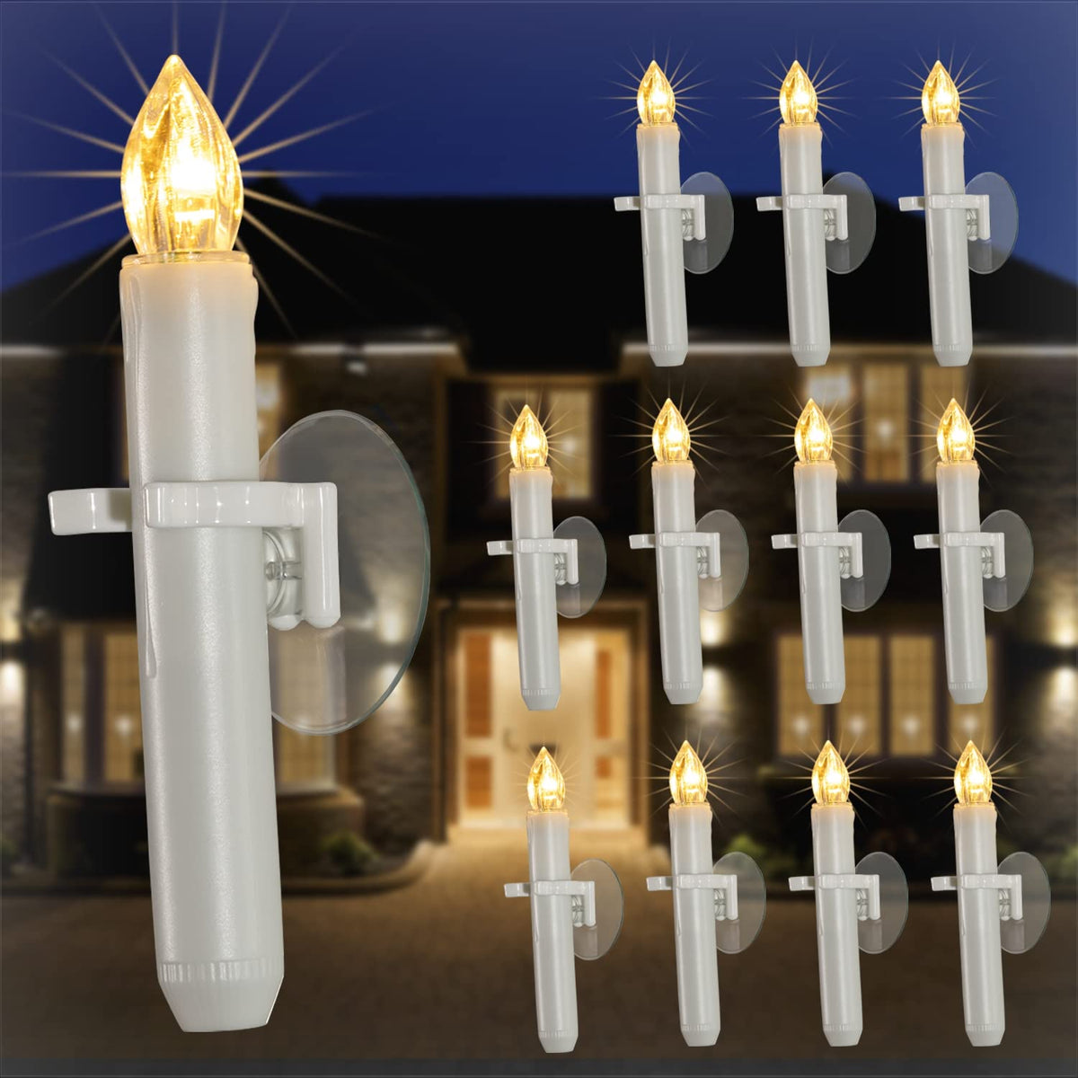 Raycare 12 Pcs Christmas Window Candles With 6 Hour Timer With Suction Cups, Double Brightness Flameless Taper Candle Battery Op