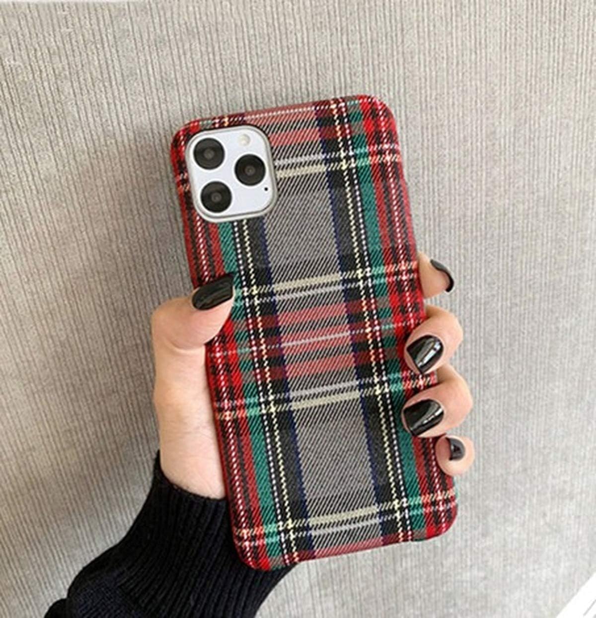 Mixneer Warm Flannel Plaid Cloth Phone Case Simple Plush Fabric Phone Case Compatible With Iphone 15 14 13 Pro Max Plus Mini Cov