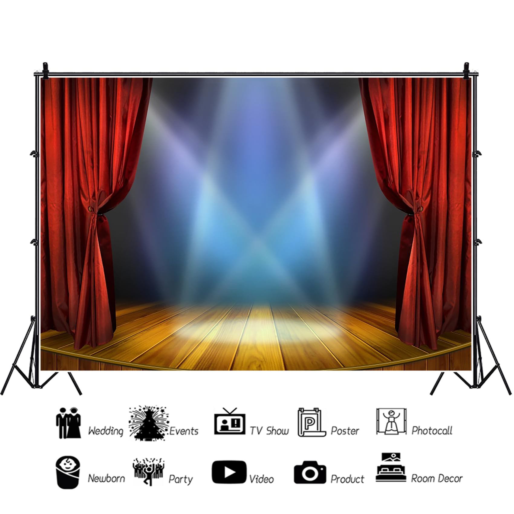 Baocicco Photography Backdrop Theater Stage Spotlights Wooden Floor Vinyl Red 7x5ft