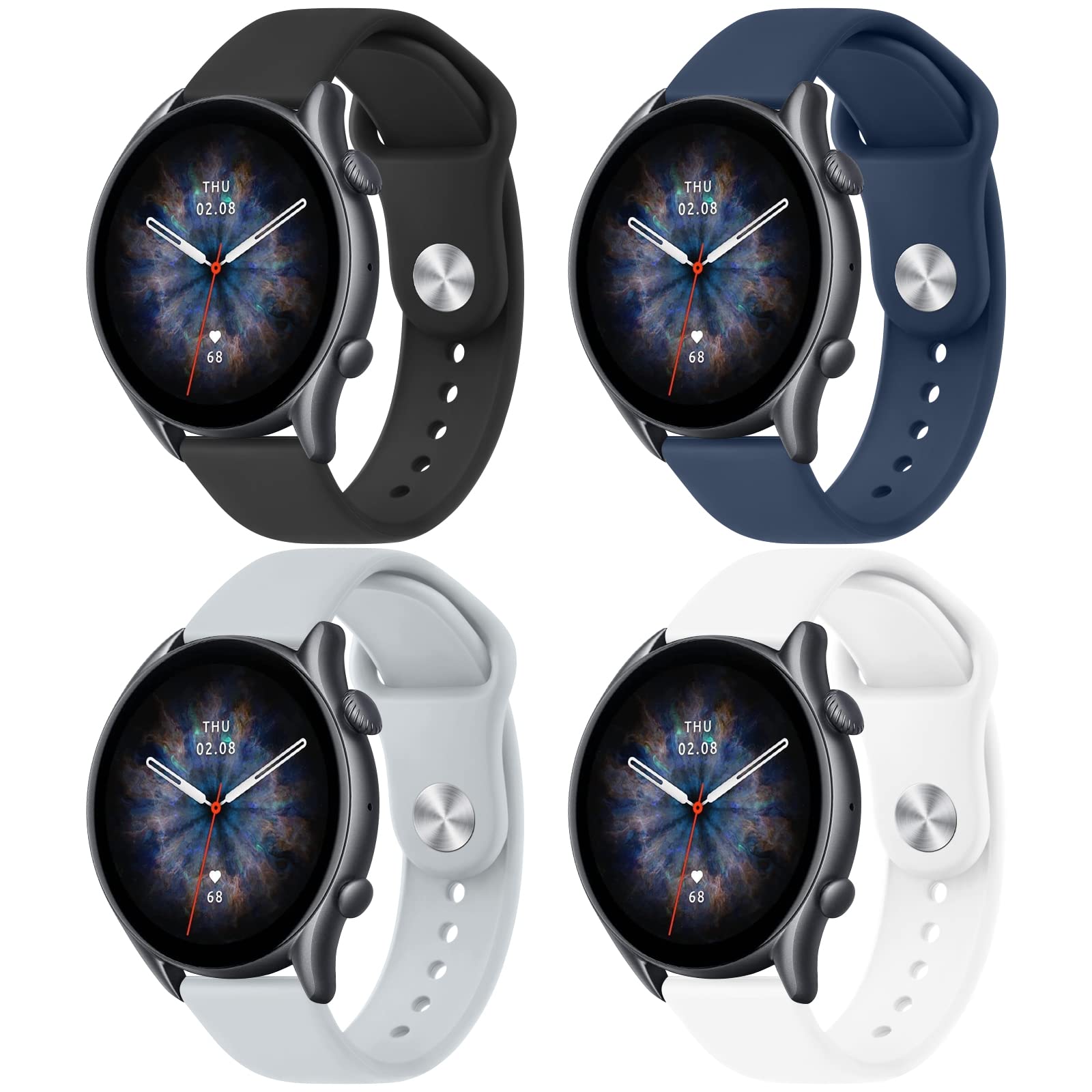 Silicone Band For Amazfit Gtr 3 Pro/ Gtr 3/ Gtr 2E/ Gtr 2/ Amazfit Gtr 47Mm Smart Watch, 22Mm 4 Pack Soft Quick Release Replacem