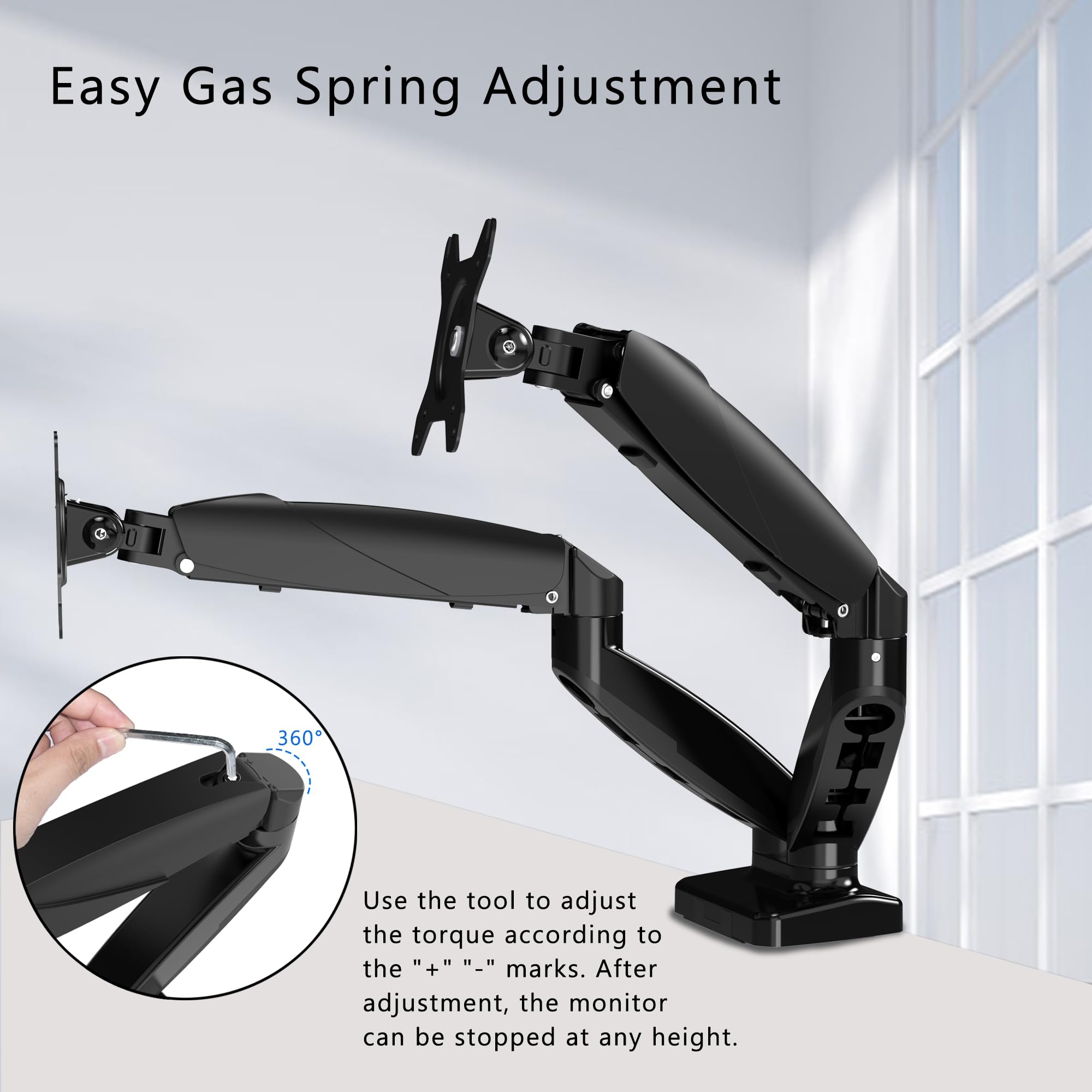Dual Monitor Stand, Adjustable Gas Spring Monitor Arm For 15 To 27 Inch, Dual Monitor Mount Holds Max 15.4Lbs, Large Range Of Mo