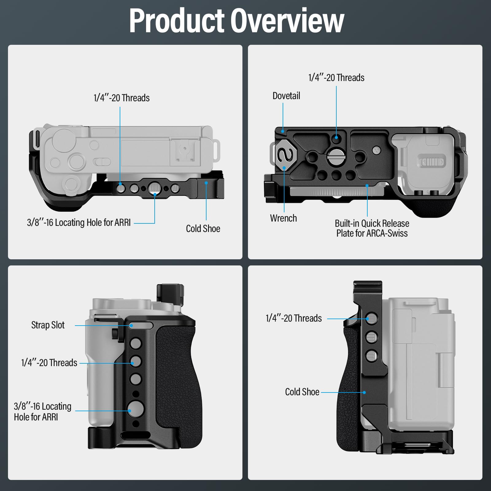 Sirui Zv E10 Camera Cage With Silicone Grip, Cage For Sony Zv E10 With Built In Quick Release Plate For Arca Type, Cold Shoe, And 1/4�& 3/8� Threaded Holes, Sc Zv E10