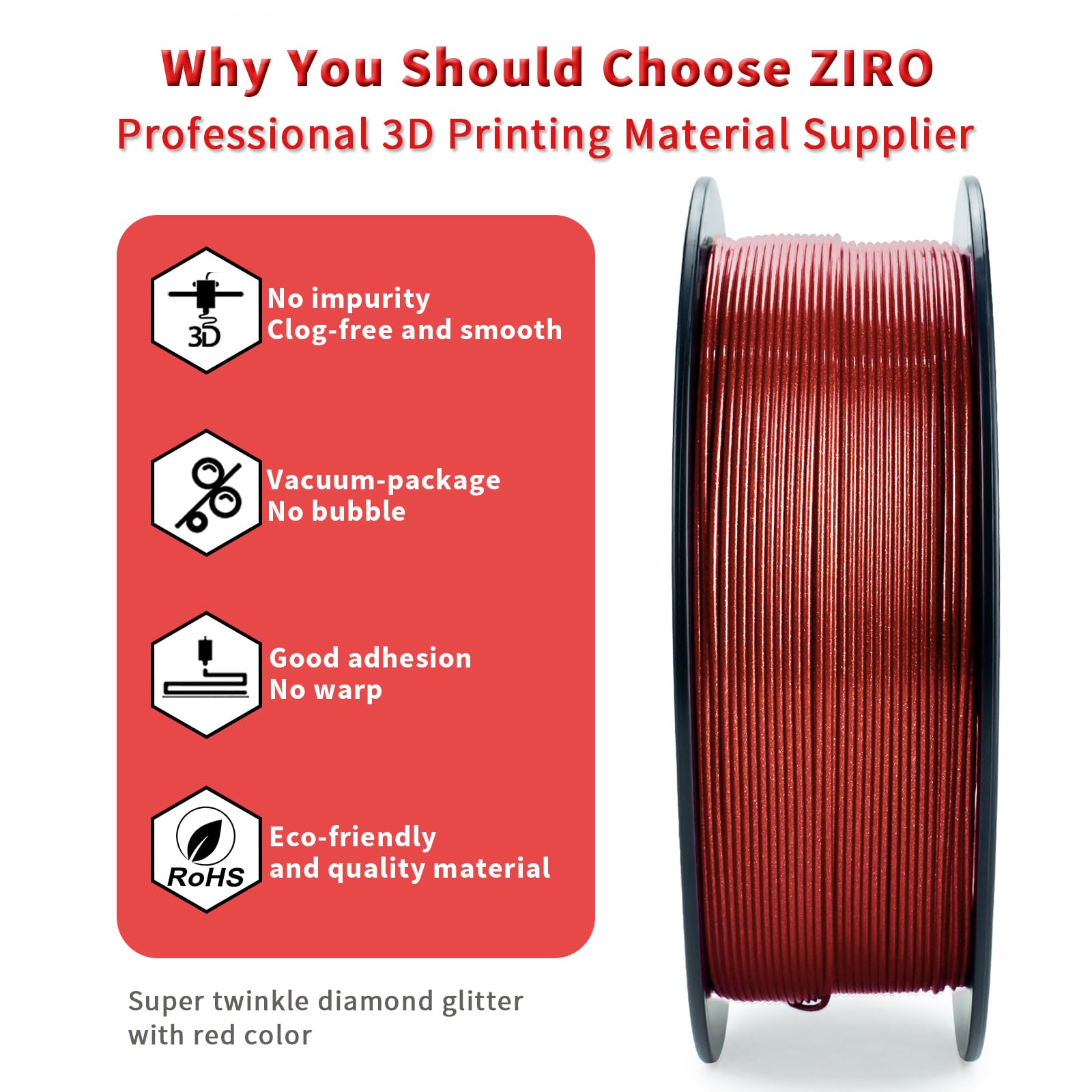 Ziro Pla Glitter Filament 1.75Mm,3D Printer Filament Pla Diamond Series 1.75 1Kg(2.2Lbs), Dimensional Accuracy +/  0.05Mm,Diamon