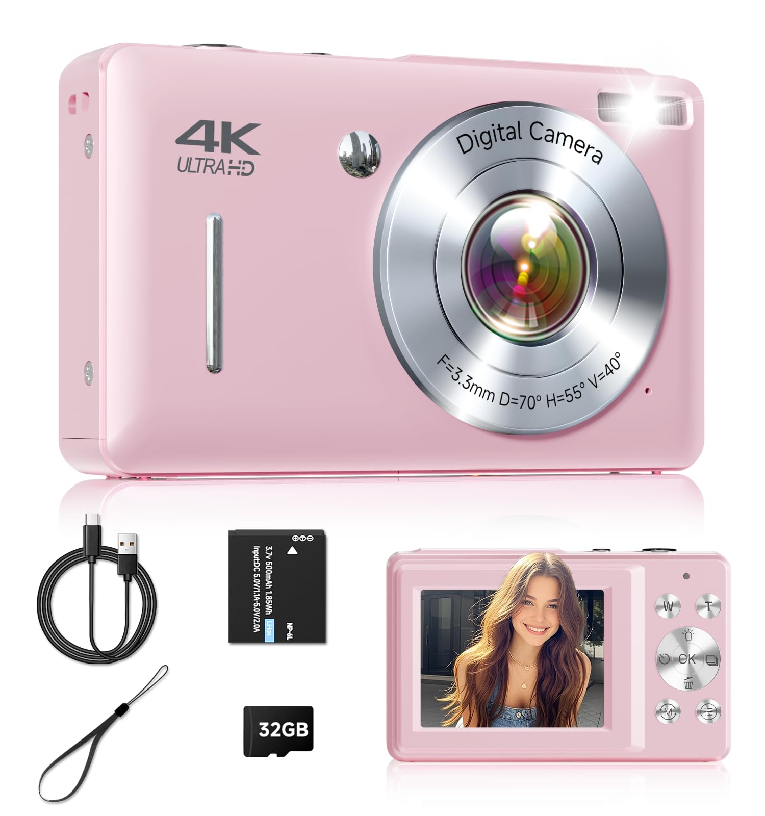 Digital Camera, 44MP FHD 1080P Point and Shoot Digital Camera with 16X Zoom, Small Compact Camera with Face Detect, 32GB SD Card