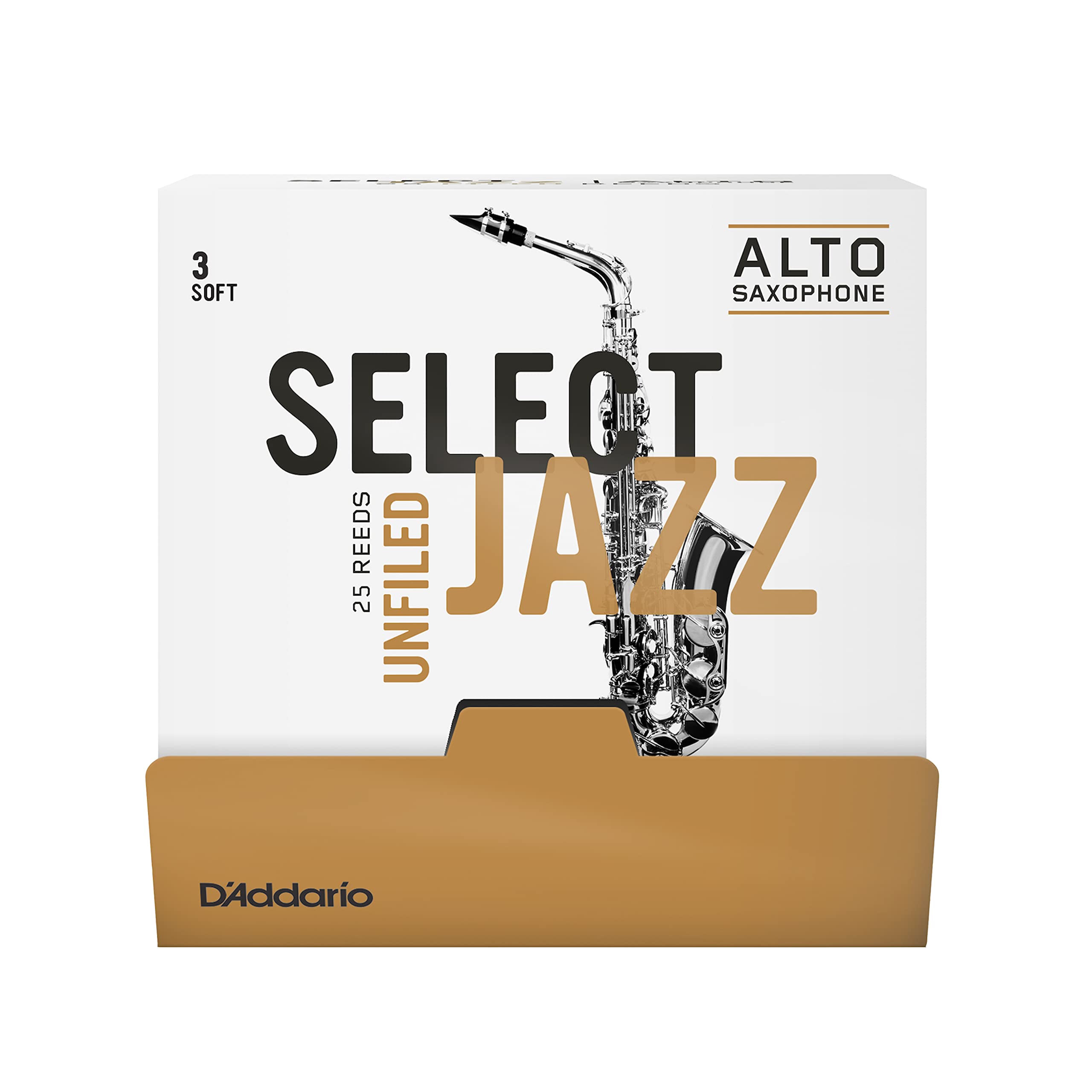 Rico Select Jazz Unfiled Alto Saxophone Reeds, Strength 3 Soft, 25 Box