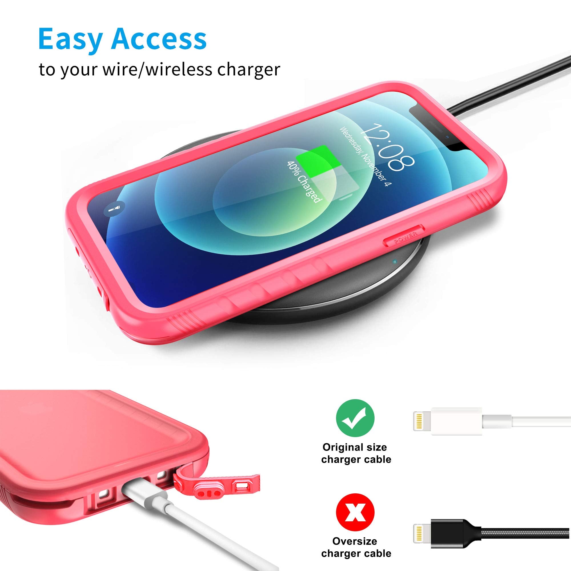 SPORTLINK Waterproof Case Full Body Shockproof Dustproof for iPhone 12 Pro Max 6.7 Inches Polypropylene Pink