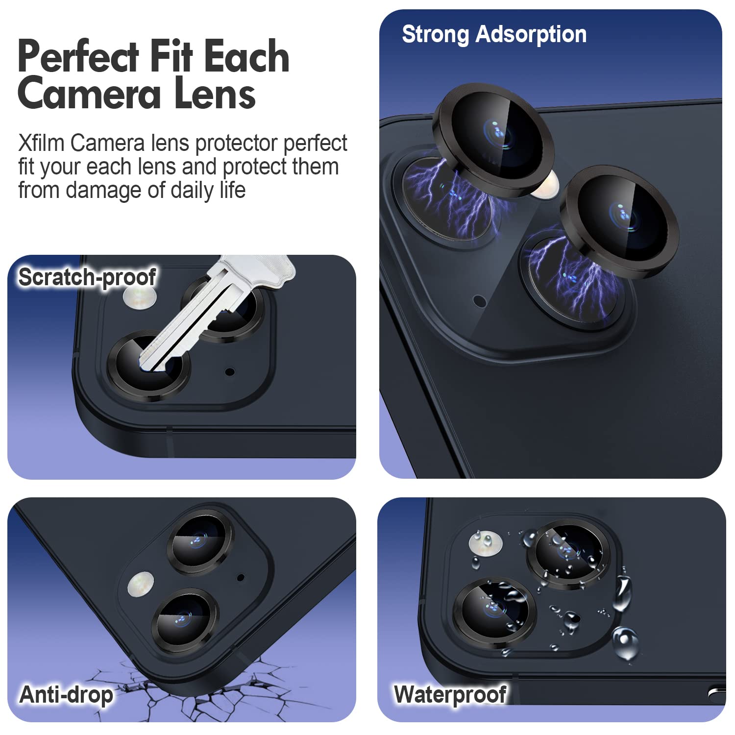 Xfilm Camera Lens Protector For Iphone 14 / Iphone 14 Plus, Strong Adsorption 9H Hardness Tempered Glass Camera Screen Protector