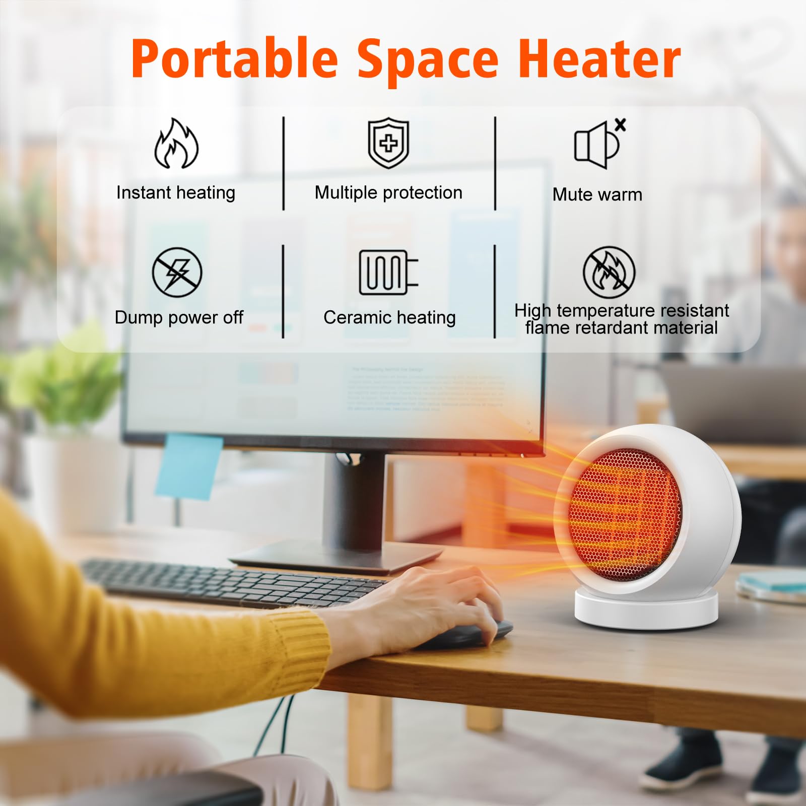 Coolfor Space Heater,600W Energy Efficient Desk Heater For Indoor Use,Ptc Ceramic Fast Heating Electric Desktop Heater For Home