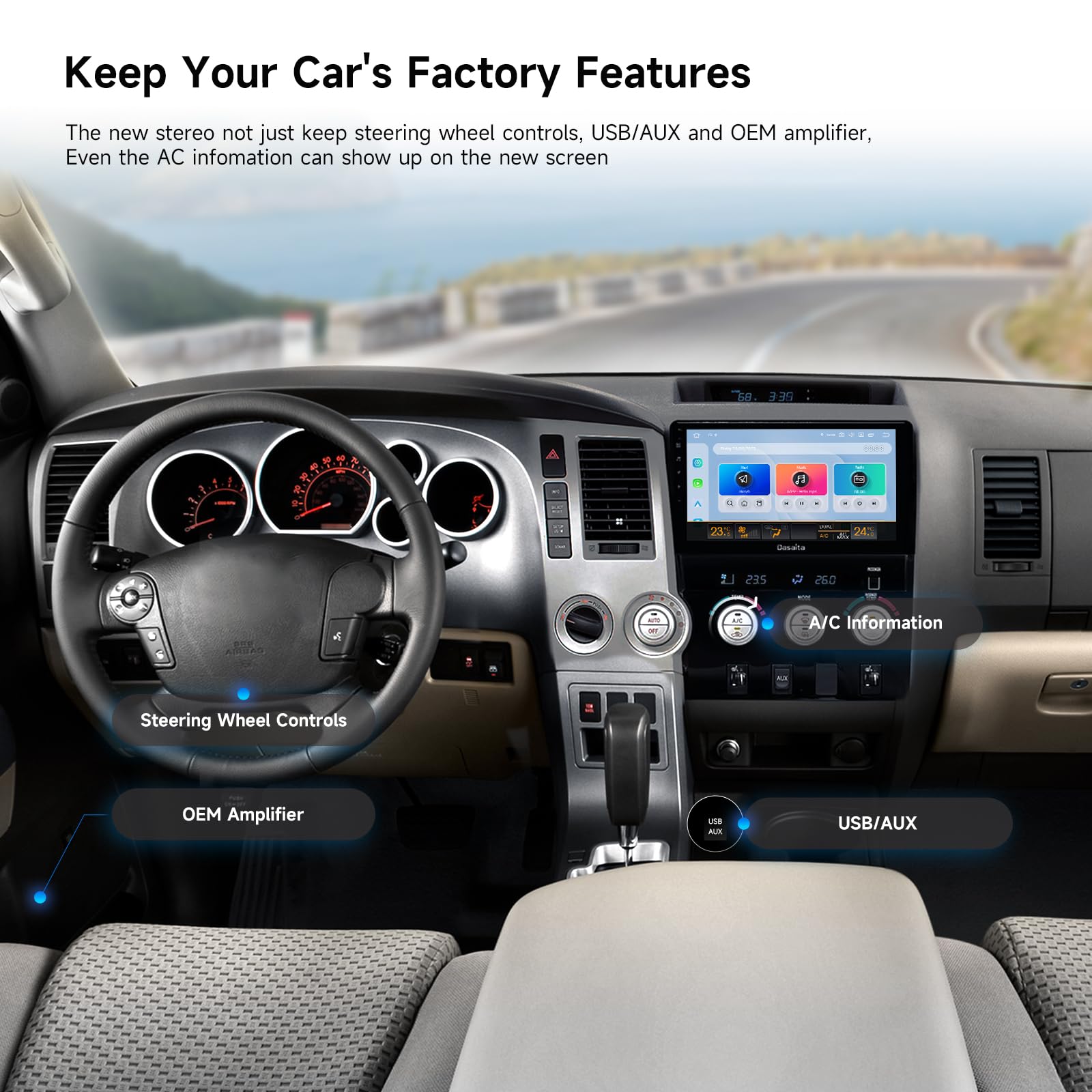 Dasaita Android 13 Car Stereo For Toyota Tundra 2007 2013 With Wireless Carplay & Android Auto, 10.2' Touch Screen Head Unit, Gps, Radio, 6G Ram 64G Rom, Bluetooth 5.0, 5G Wifi, 4G Lte