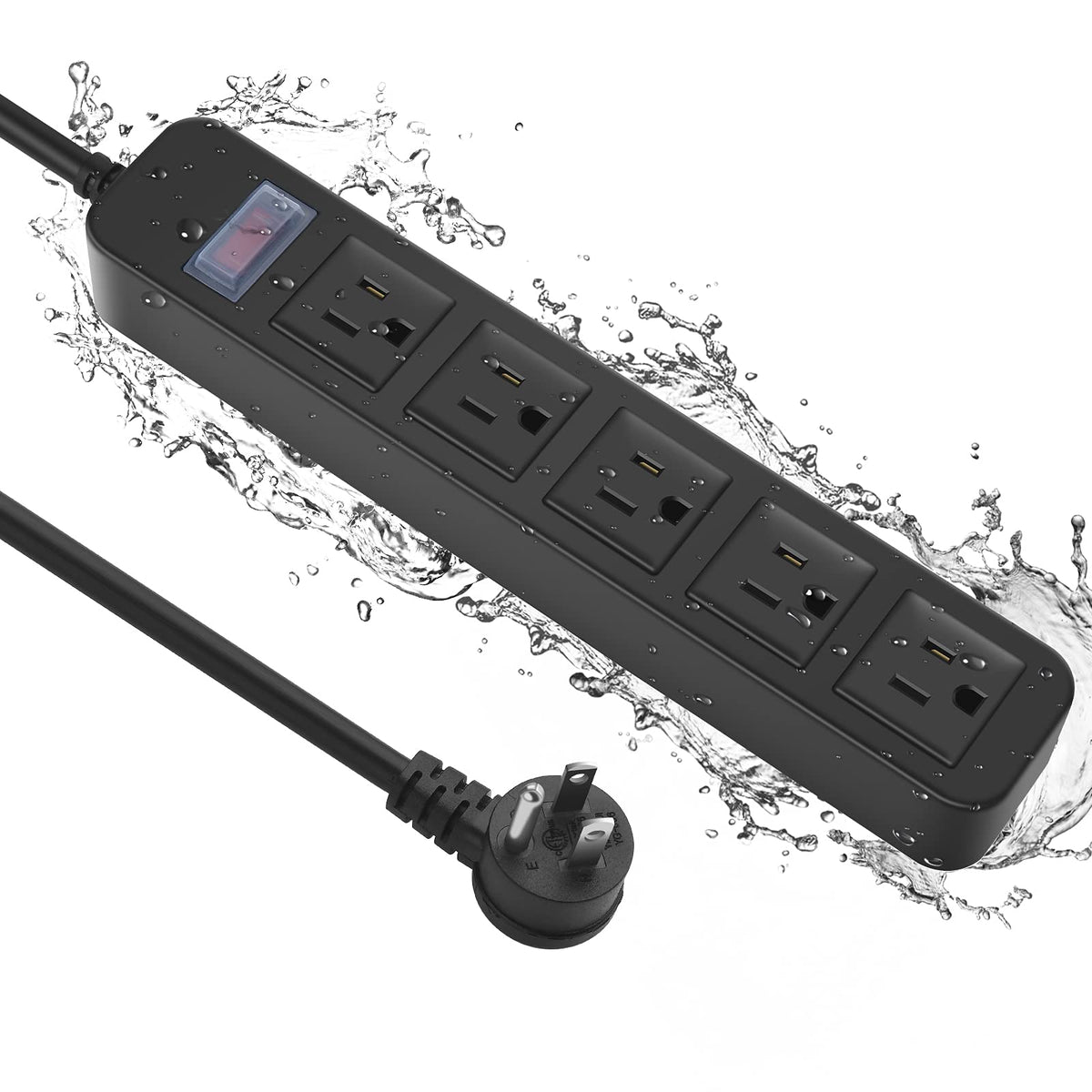 Outdoor Power Strip Waterproof With 5 Outlets, Garden Weatherproof Surge Protector, Christmas Multiple Outlet Exterior Socket Fo