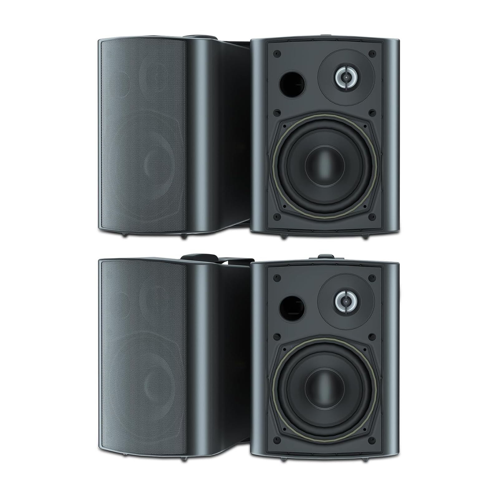 Studiofinix 5.25 Inches 600 Watts Indoor Outdoor Bluetooth Speakers All Weather Wired Wall Mount System For Patio Deck (4 Speake