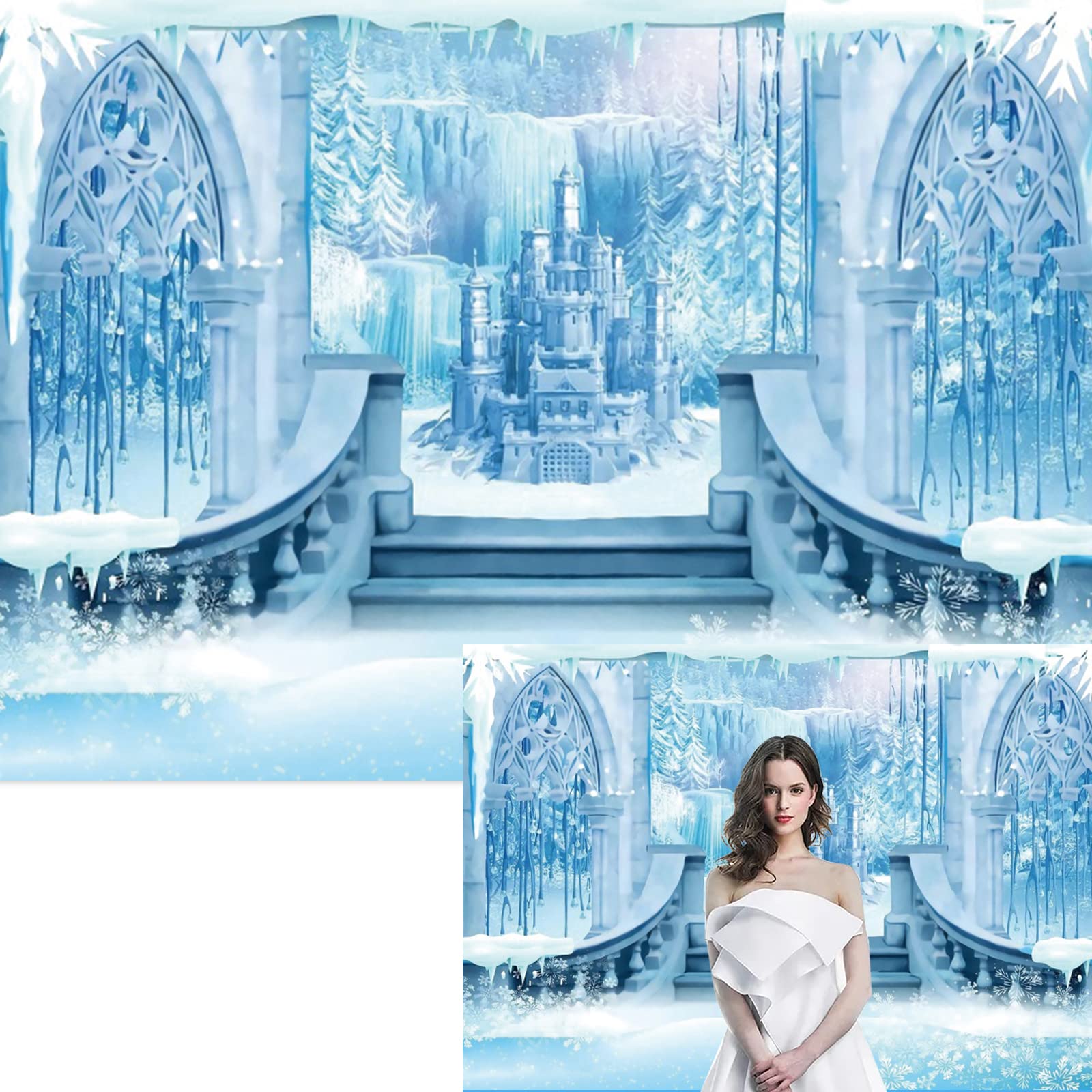 7X5Ft Winter Castle Photography Backdrop Winter Wonderland Castle Backdrops Ice Castle Snowflake Photography Banner Winter Party