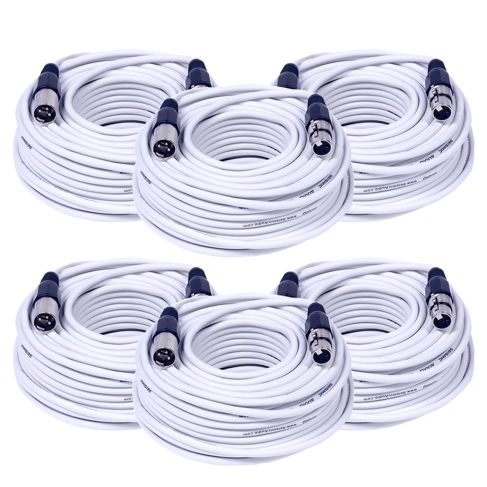Seismic Audio 6 Pack Of White 100 Foot Xlr Cables-100' Microphone Cords Mic (Saxlx-100White6)