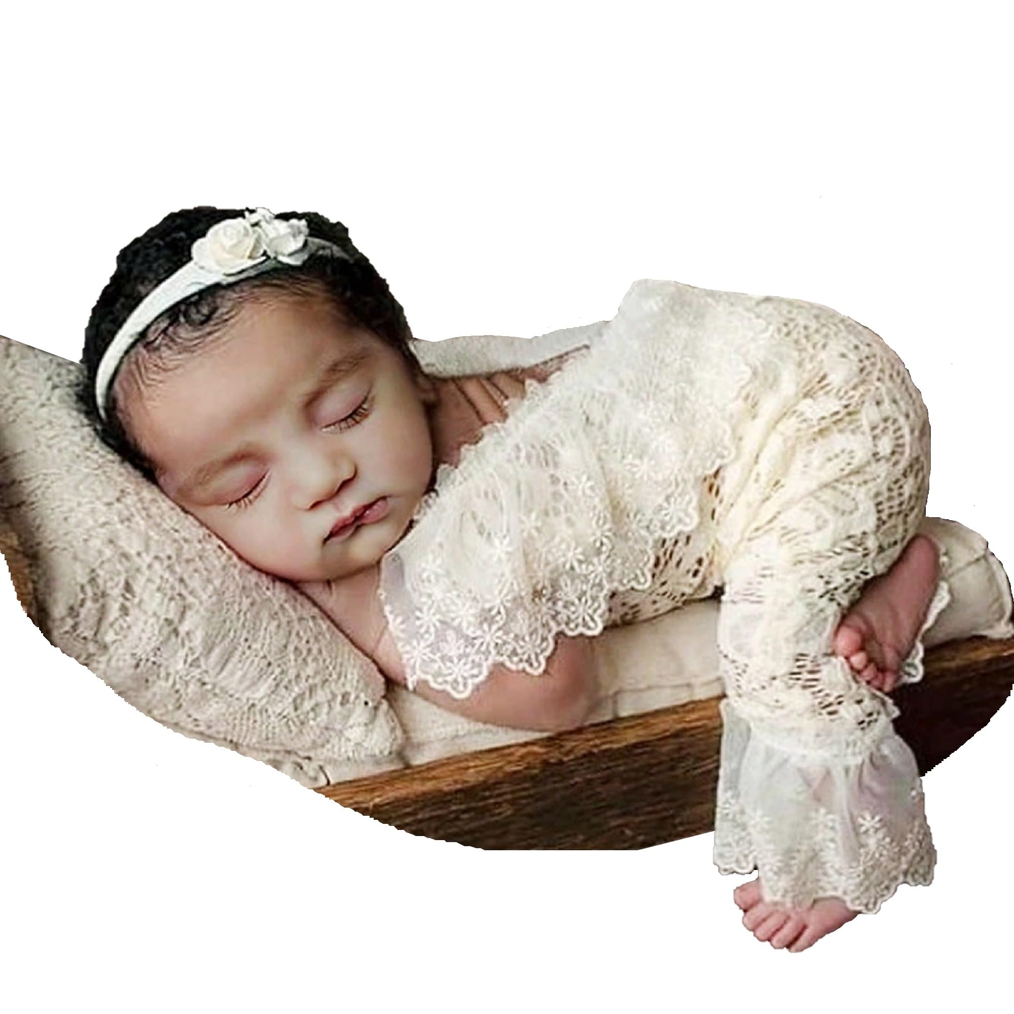 Holibeat Newborn Girl Photography Props Baby Girl Photoshoot Outfits Infant Beige Girl Lace Romper Costume 0 2M (Beige)